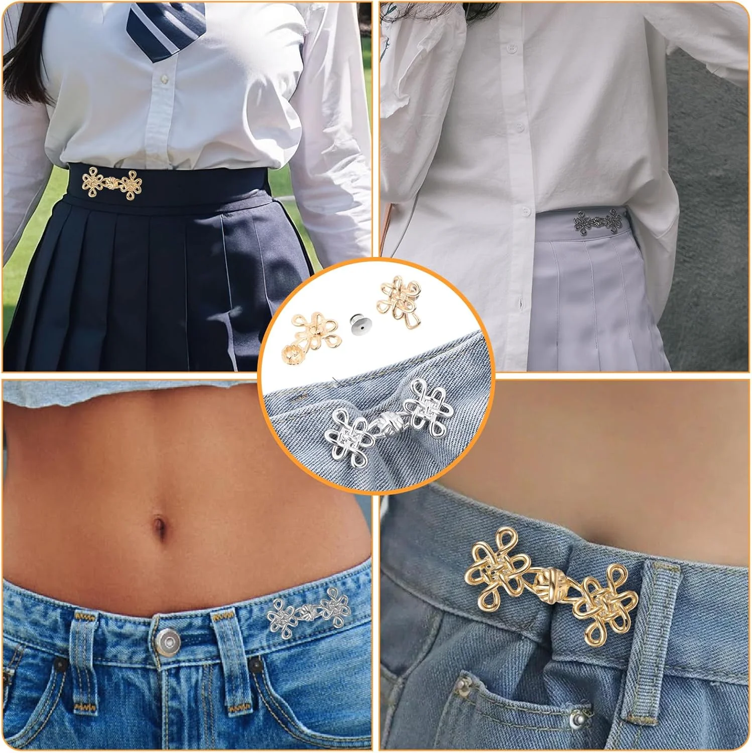 JIEYAO 9Sets Pant Waist Tightener for Jeans Waist Cincher Clip Chinese Knot Pins Buttons Adjustable Detachable Decorative Waist Buckles Metal Pants Brooch for Dress Clothing Skirts No Sewing Decorat JIEYAO 9Sets Pant Waist Tightener for Jeans Waist Cincher Clip Chinese Knot Pins Buttons Adjustable Detachable Decorative Waist Buckles Metal Pants Brooch for Dress Clothing Skirts No Sewing Decorat