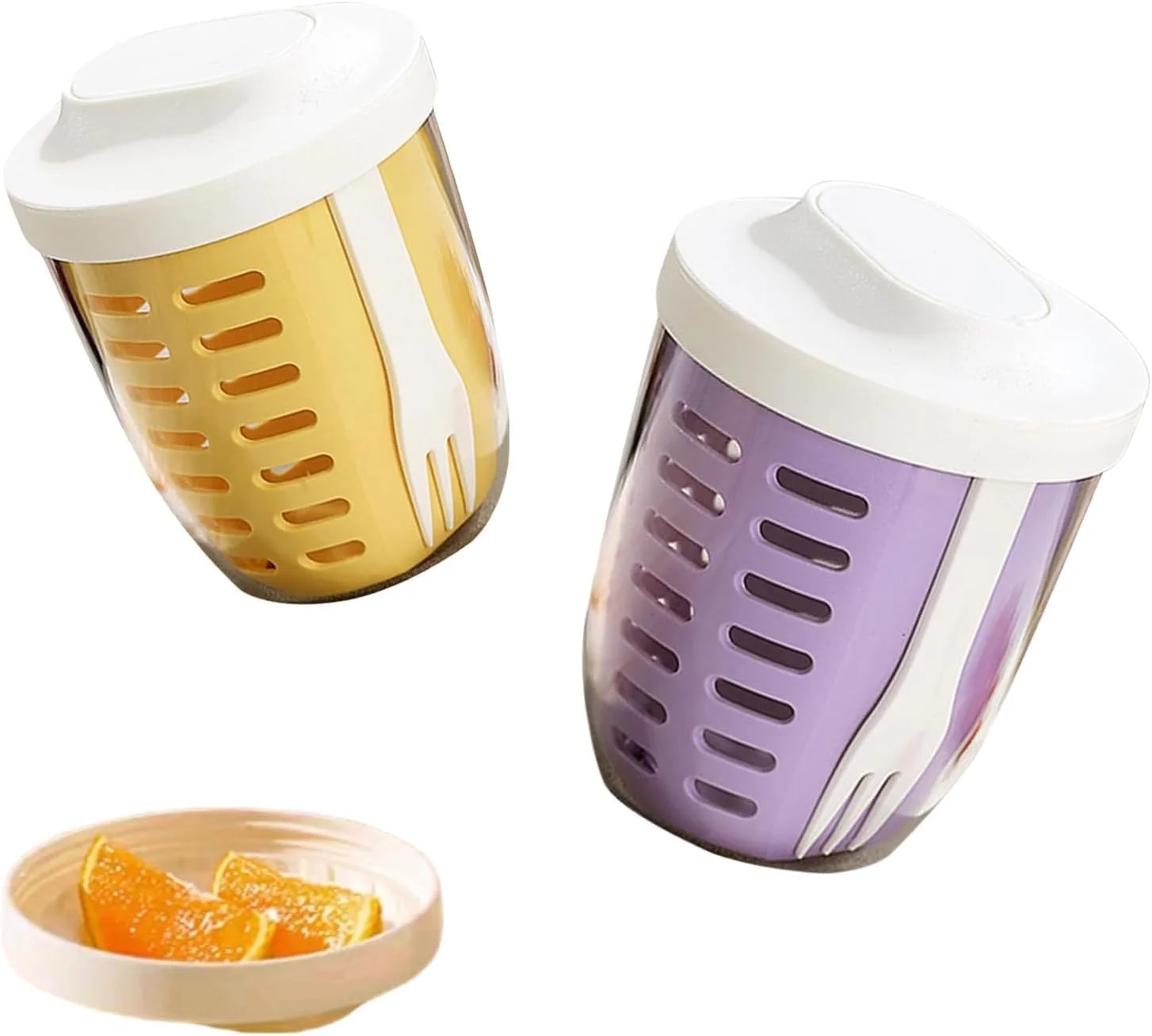 لیوان نگهداری سالاد میوه 650 میلی لیتری با درب و چنگال، ظروف نگهداری میوه پلاستیکی قابل استفاده مجدد، بدون BPA و ضد نشت، میوه ها و سبزیجات را برای مدت طولانی تری تازه نگه می دارد (B، بسته 2 عددی)