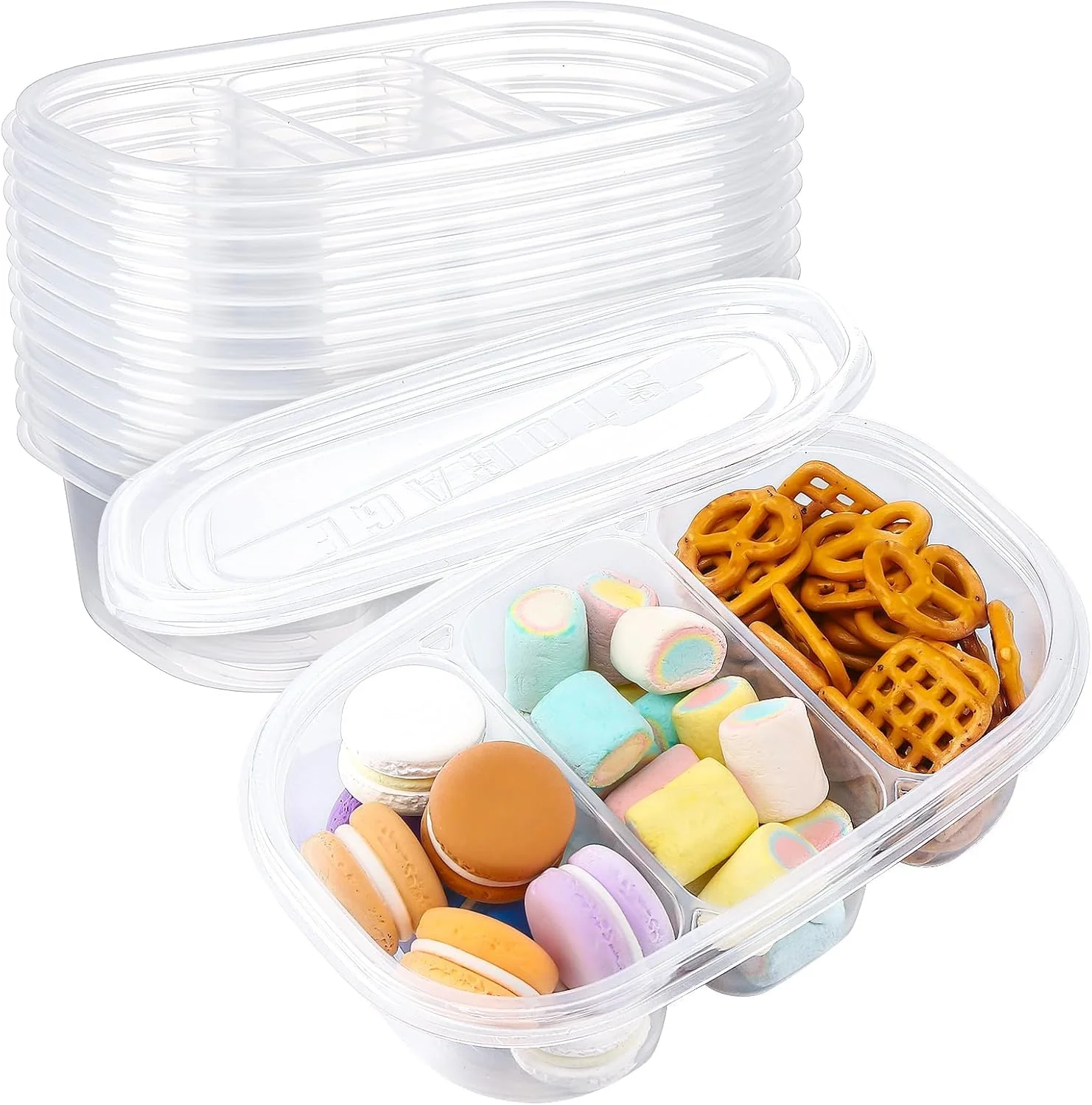 ۱۲ عدد جعبه اسنک ۹۰۰ میلی لیتری قابل استفاده مجدد با محفظه – جعبه ناهار بنتوی مناسب برای کودکان و بزرگسالان، ظروف نگهداری مواد غذایی تقسیم شده با درب، ایده آل برای مدرسه، کار، مسافرت، قابل استفاده در مایکروویو و یخچال