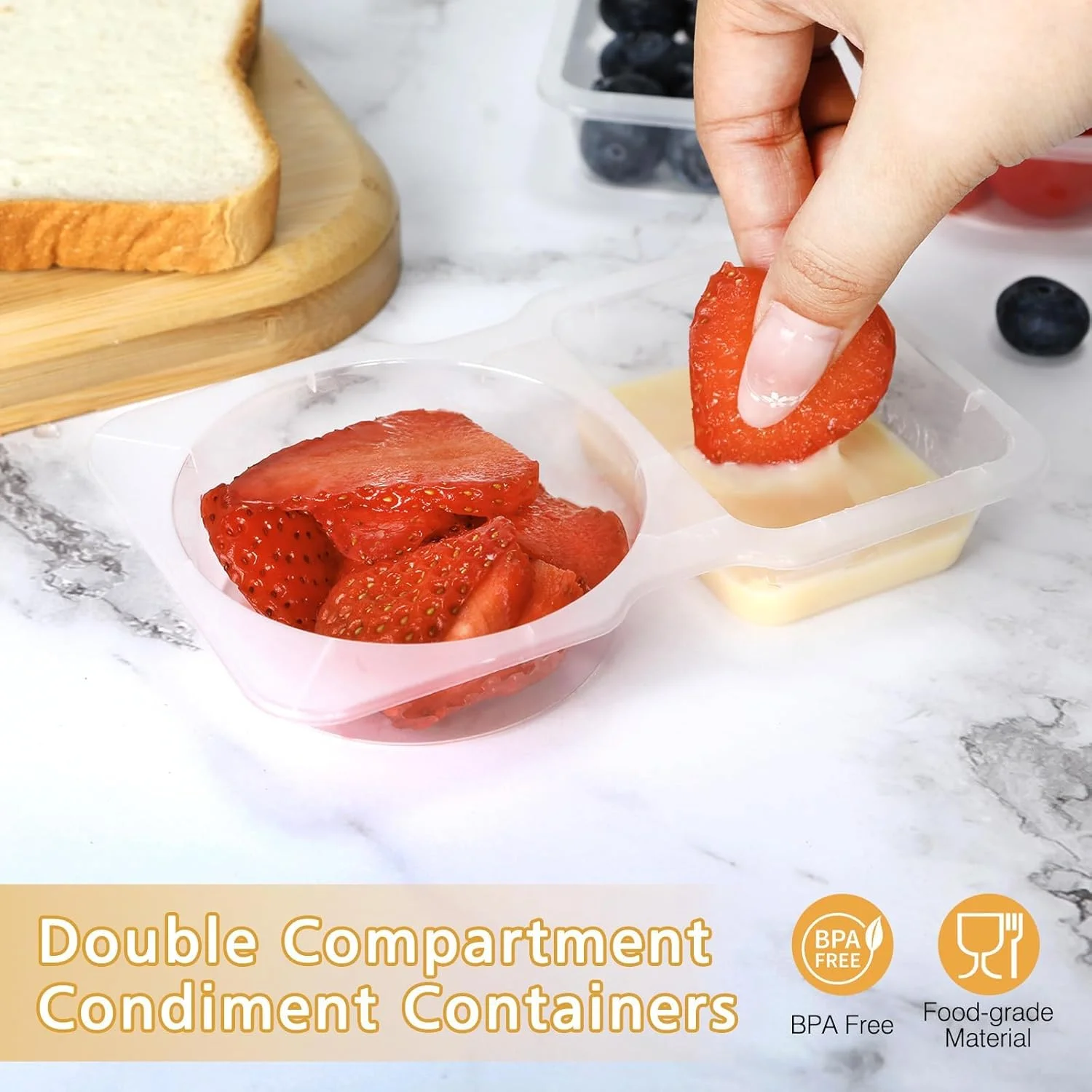 ظروف اسنک قابل استفاده مجدد با درب، ظروف بسته بندی اسنک دو محفظه ای، ظرف چاشنی قابل استفاده مجدد برای وعده های غذایی در حال حرکت و کمپینگ، 20 ست