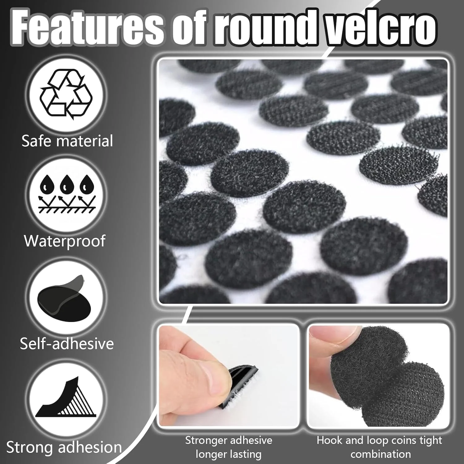 JieGuanG Self Adhesive Dots, 100 Pcs Hook and Loop Dot, Black, Compact Style, Polyester and Nylon Material, Ideal for DIY Crafts, Office, Home, 2-3cm Diameter JieGuanG Self Adhesive Dots, 100 Pcs Hook and Loop Dot, Black, Compact Style, Polyester and Nylon Material, Ideal for DIY Crafts, Office, Home, 2-3cm Diameter