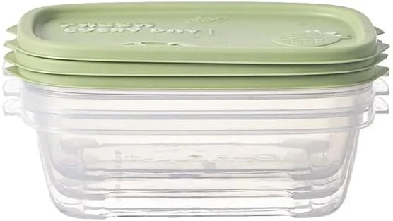 ست 3 عددی ظروف مستطیلی پلاستیکی غذا با درب. جعبه نگهداری غذا، ست ظروف، نگهداری غذا، ظروف غذا، ظرف پلاستیکی، مناسب برای مدرسه، کار و مسافرت، سبز - 1000 میلی لیتر در هر جعبه