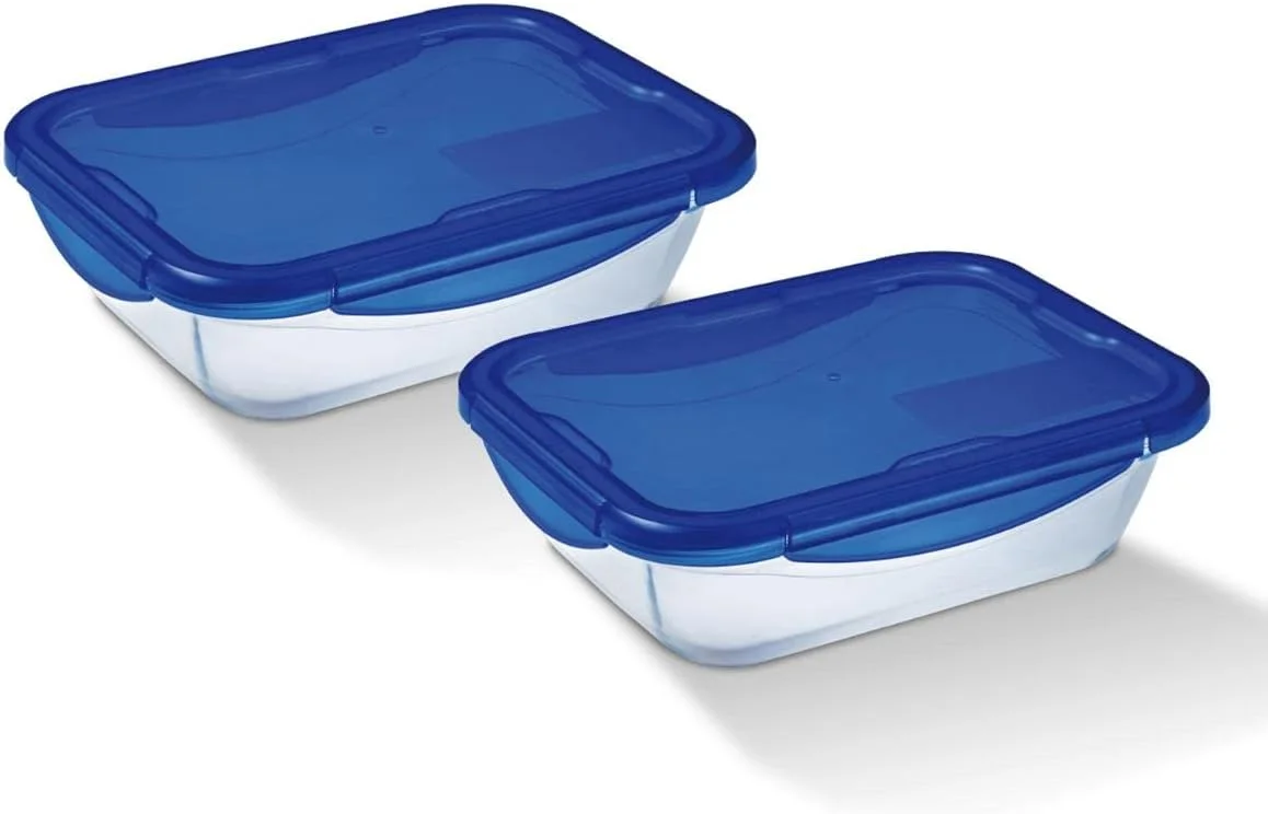 ست 2 تایی ظرف مستطیلی پیرکس Cook&Go (0.8 لیتر + 1.7 لیتر) با درب محکم - راه حل چند منظوره از فریزر تا فر