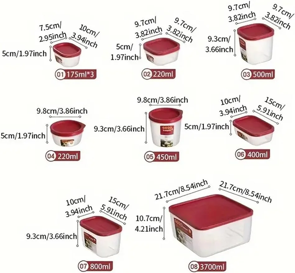 ظروف نگهداری غذا Premify، ۱۰ تکه با درب | ظروف پلاستیکی درب دار برای آشپزخانه | قابل چیدن، فاقد BPA و قابل استفاده در مایکروویو، فریزر و ماشین ظرفشویی