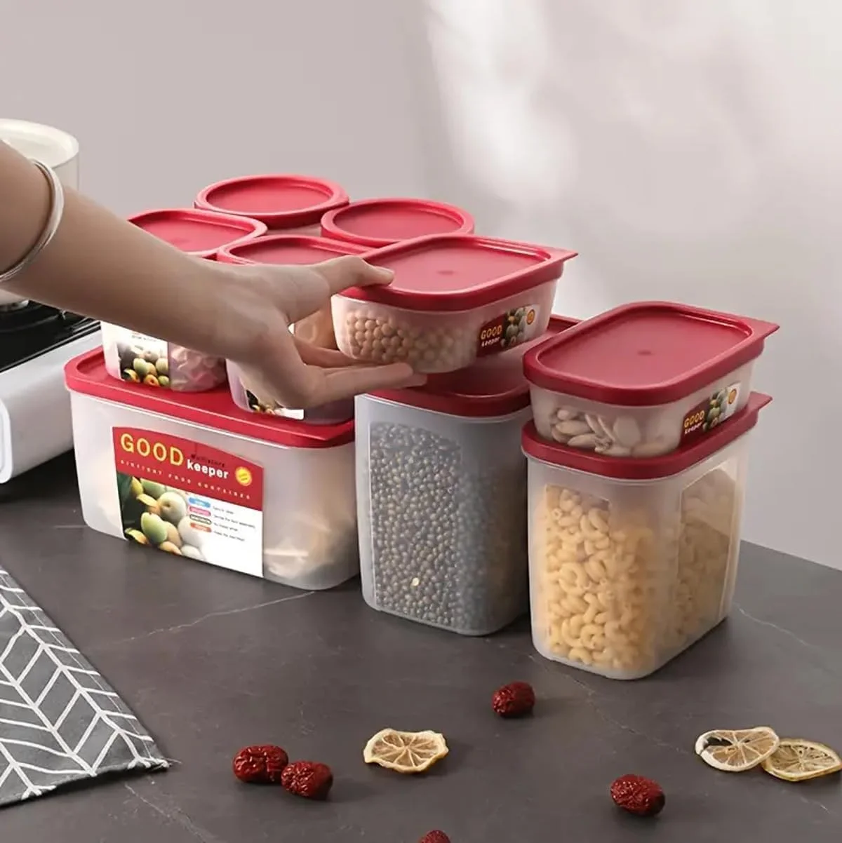 ظروف نگهداری غذا Premify، ۱۰ تکه با درب | ظروف پلاستیکی درب دار برای آشپزخانه | قابل چیدن، فاقد BPA و قابل استفاده در مایکروویو، فریزر و ماشین ظرفشویی