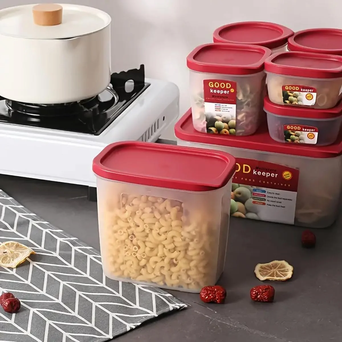 ظروف نگهداری غذا Premify، ۱۰ تکه با درب | ظروف پلاستیکی درب دار برای آشپزخانه | قابل چیدن، فاقد BPA و قابل استفاده در مایکروویو، فریزر و ماشین ظرفشویی