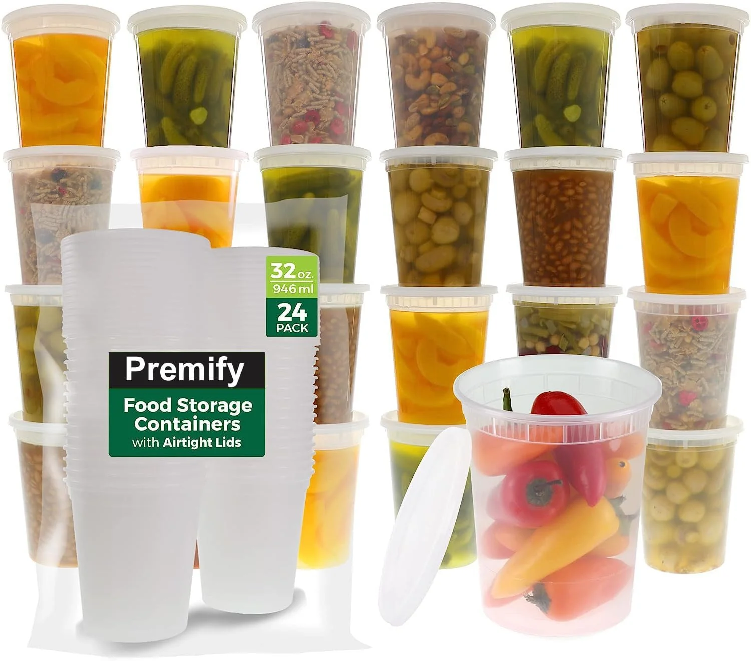 ظروف غذای آماده 24 عددی Premify با درب - 32oz (1000ml)، لیوان های پلاستیکی یکبار مصرف برای آماده سازی غذا، ضد نشت، ظروف قابل استفاده مجدد برای غذای بیرون بر، فاقد BPA، قابل شستشو در ماشین ظرفشویی، ایمن در مایکروویو ظروف غذای آماده 24 عددی Premify با درب - 32oz (1000ml)، لیوان های پلاستیکی یکبار مصرف برای آماده سازی غذا، ضد نشت، ظروف قابل استفاده مجدد برای غذای بیرون بر، فاقد BPA، قابل شستشو در ماشین ظرفشویی، ایمن در مایکروویو