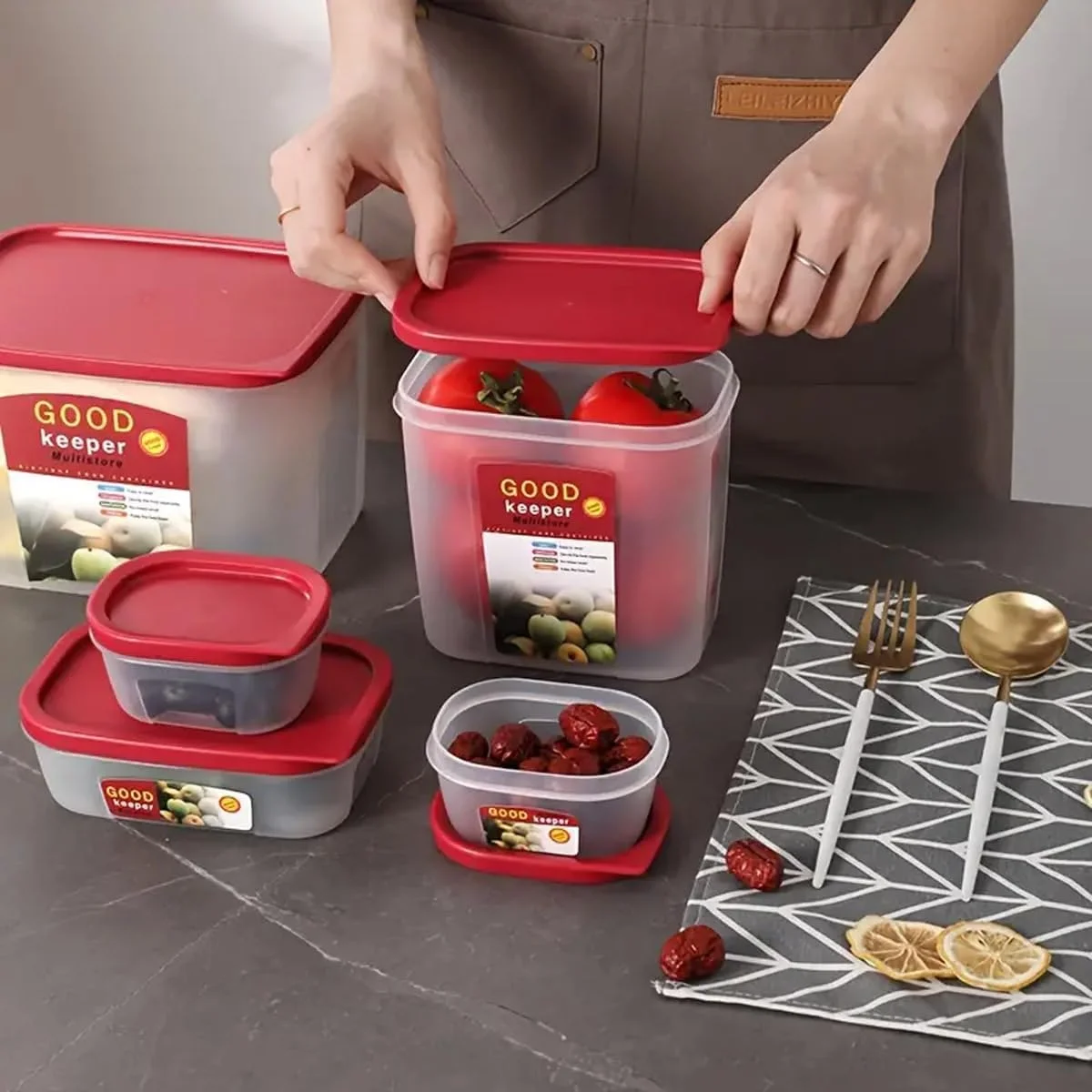 ظروف نگهداری غذا Premify، ۱۰ تکه با درب | ظروف پلاستیکی درب دار برای آشپزخانه | قابل چیدن، فاقد BPA و قابل استفاده در مایکروویو، فریزر و ماشین ظرفشویی