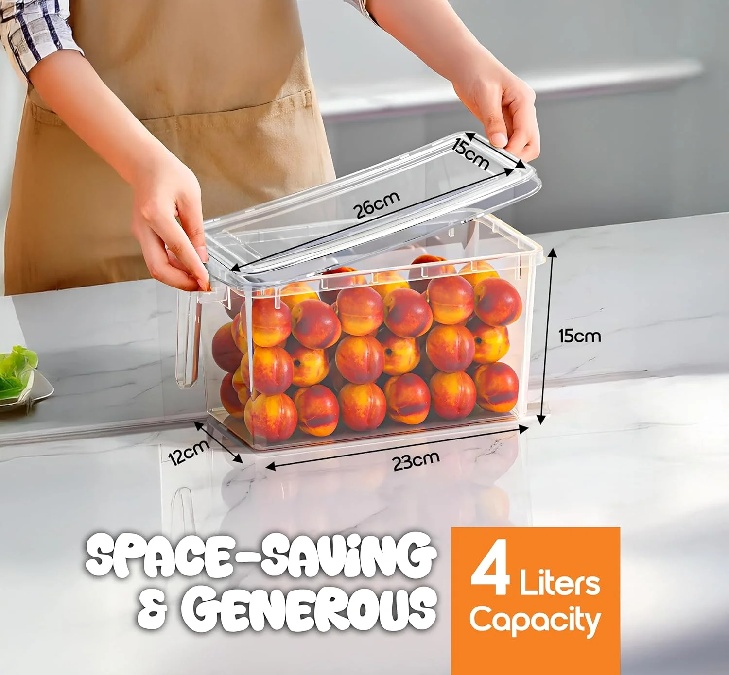 ست 5 تکه ظروف نگهداری مواد غذایی بادوام YAH - سازمان دهنده کابینت با درب - ظروف 4 لیتری قابل چیدن در یخچال آشپزخانه با دستگیره، قابل استفاده در فریزر و ماشین ظرفشویی، برای غذا، میوه، سبزیجات، نگهداری خشک.