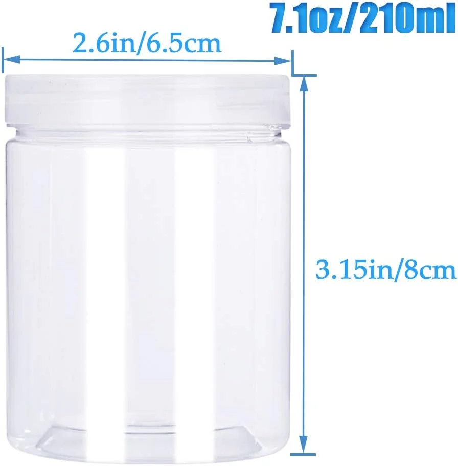 ظروف اسلایم خالی پانکسسن، بسته 18 عددی، 210 میلی‌لیتری، با درب، شیشه‌های شفاف گرد، دهانه گشاد، ظروف پلاستیکی نگهداری اسلایم، مناسب برای صنایع دستی، مواد غذایی خشک، کره بادام زمینی، عسل و مربا