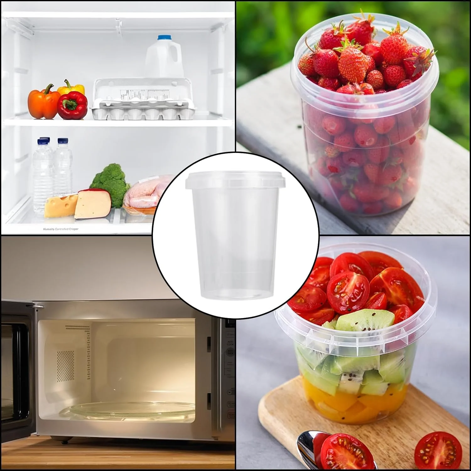 ظروف پلاستیکی 50 عددی با درب، ظرف غذای پلاستیکی بدون BPA، ظروف سوپ 520 میلی لیتری/18 اونسی برای فریزر، ظروف غذا برای سوپ، ظرف سوپ گرد برای غذای بیرون بر، آماده سازی غذا، نگهداری مواد غذایی