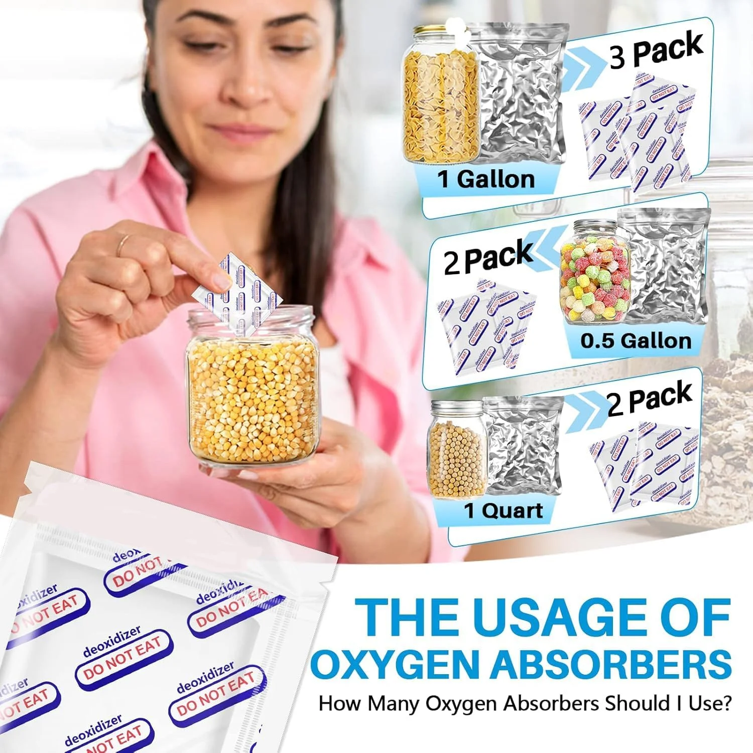 100 بسته جاذب اکسیژن برای نگهداری مواد غذایی - بسته بندی جداگانه 2 گرمی جاذب O2، مناسب مواد غذایی، نگهداری طولانی مدت برای مواد غذایی خشک، ذخیره سازی اضطراری، ایده آل برای غلات، حبوبات و غذاهای خشک شده