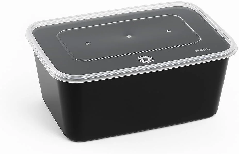 [بسته 15 عددی] ظروف نگهداری مواد غذایی یکبار مصرف 1000 میلی لیتری با درب - جعبه های مستطیلی مشکی آماده سازی غذا - قابل استفاده در مایکروویو و فریزر، ضد نشت، بدون BPA، قابل استفاده مجدد، قابل چیدن