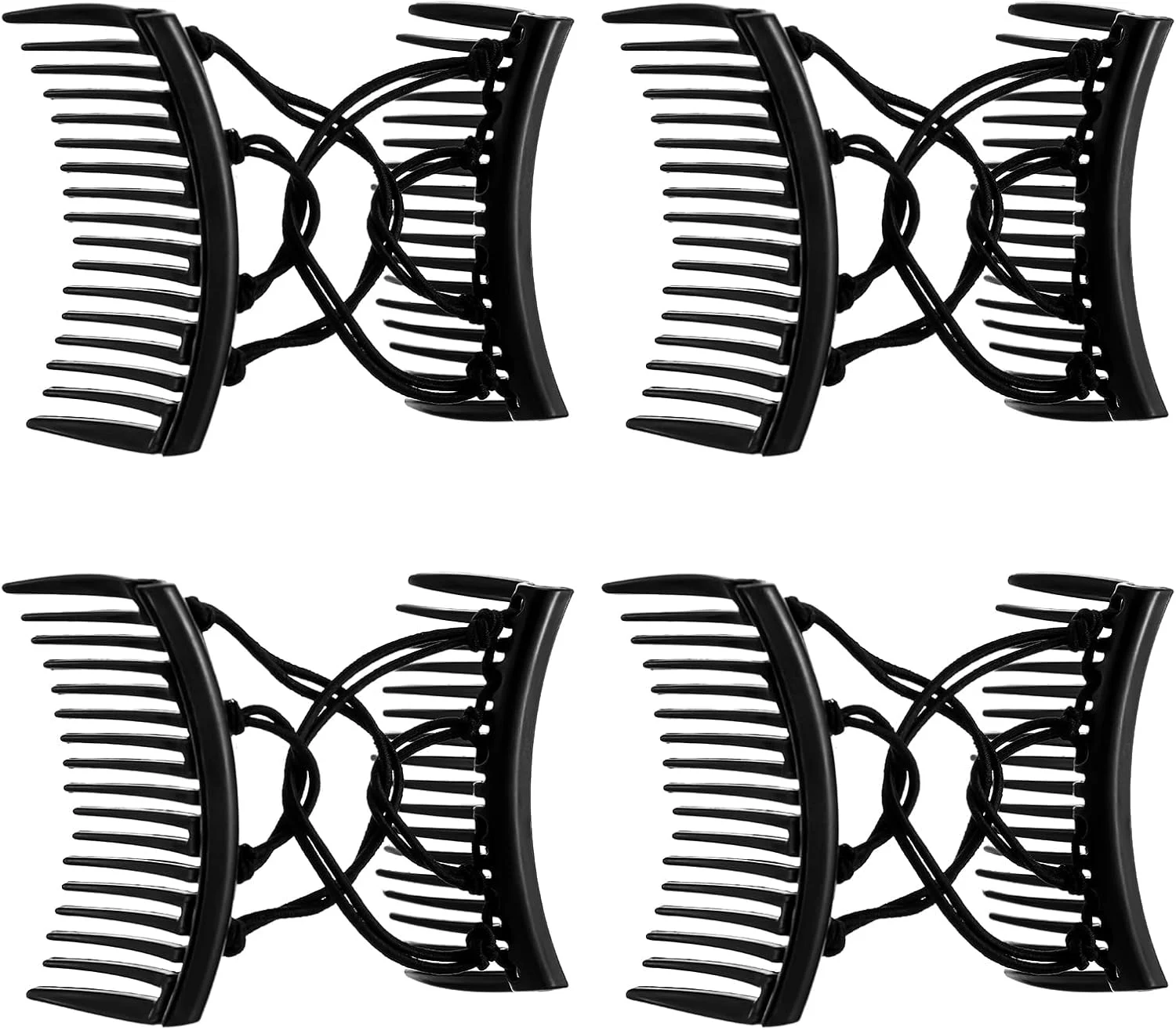 پتولا 4 عدد شانه موی جادویی کشسان قابل تنظیم شانه دوبل گیره چنگالی درست کننده موی گوجه ای کشی قدیمی بدون ایجاد چین و شکن لوازم جانبی حالت دهنده موی کناری برای زنان دختران موهای ضخیم فر دم اسبی