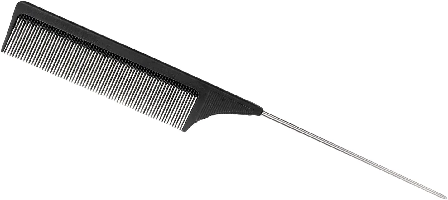 شانه پوش دهنده حرفه ای ریشه مو، شانه دم باریک فلزی برای زنان و مردان، شانه دم موشی برای پوش دادن ریشه مو برای انواع موهای نازک، ظریف و معمولی (مشکی)