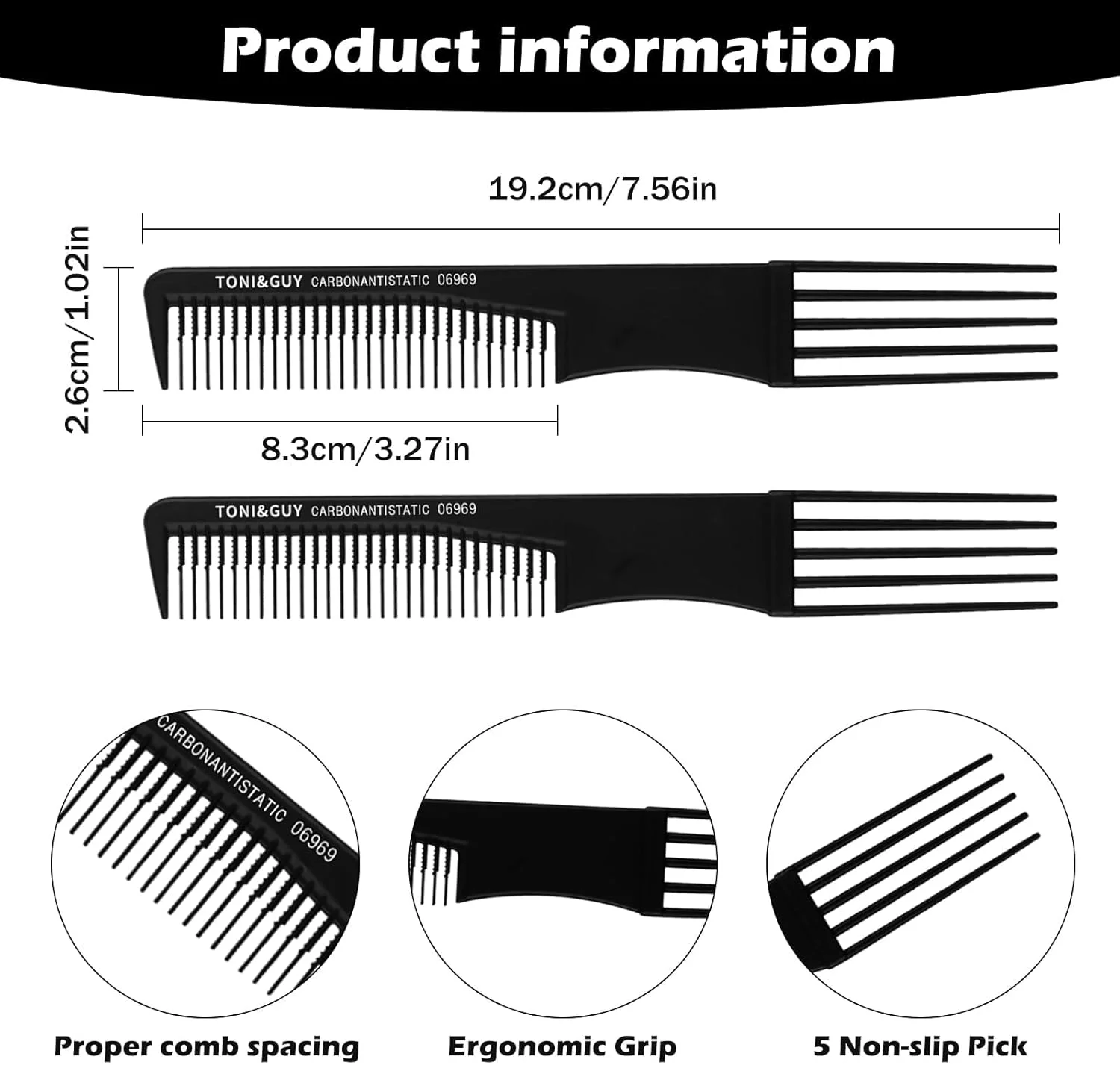 شانه دم باریک حرفه ای زنانه - شانه موی دم موشی ضد الکتریسیته ساکن با دسته بلند برای قسمت بندی، جدا کردن، پوش دادن و حالت دادن به مو