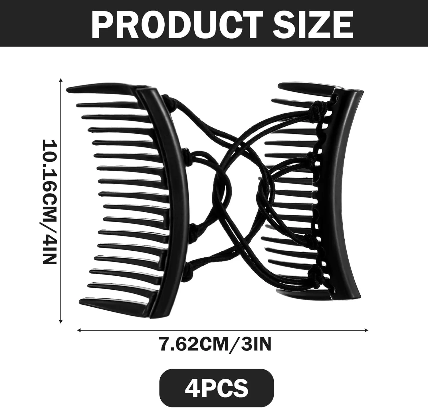 پتولا 4 عدد شانه موی جادویی کشسان قابل تنظیم شانه دوبل گیره چنگالی درست کننده موی گوجه ای کشی قدیمی بدون ایجاد چین و شکن لوازم جانبی حالت دهنده موی کناری برای زنان دختران موهای ضخیم فر دم اسبی