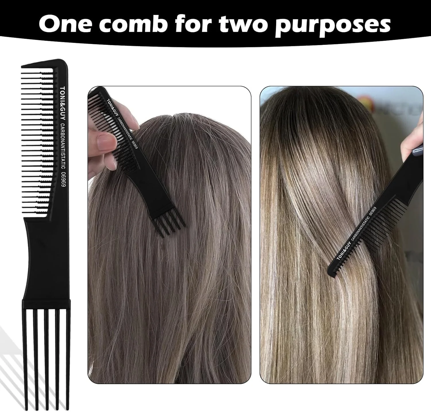 شانه دم باریک حرفه ای زنانه - شانه موی دم موشی ضد الکتریسیته ساکن با دسته بلند برای قسمت بندی، جدا کردن، پوش دادن و حالت دادن به مو