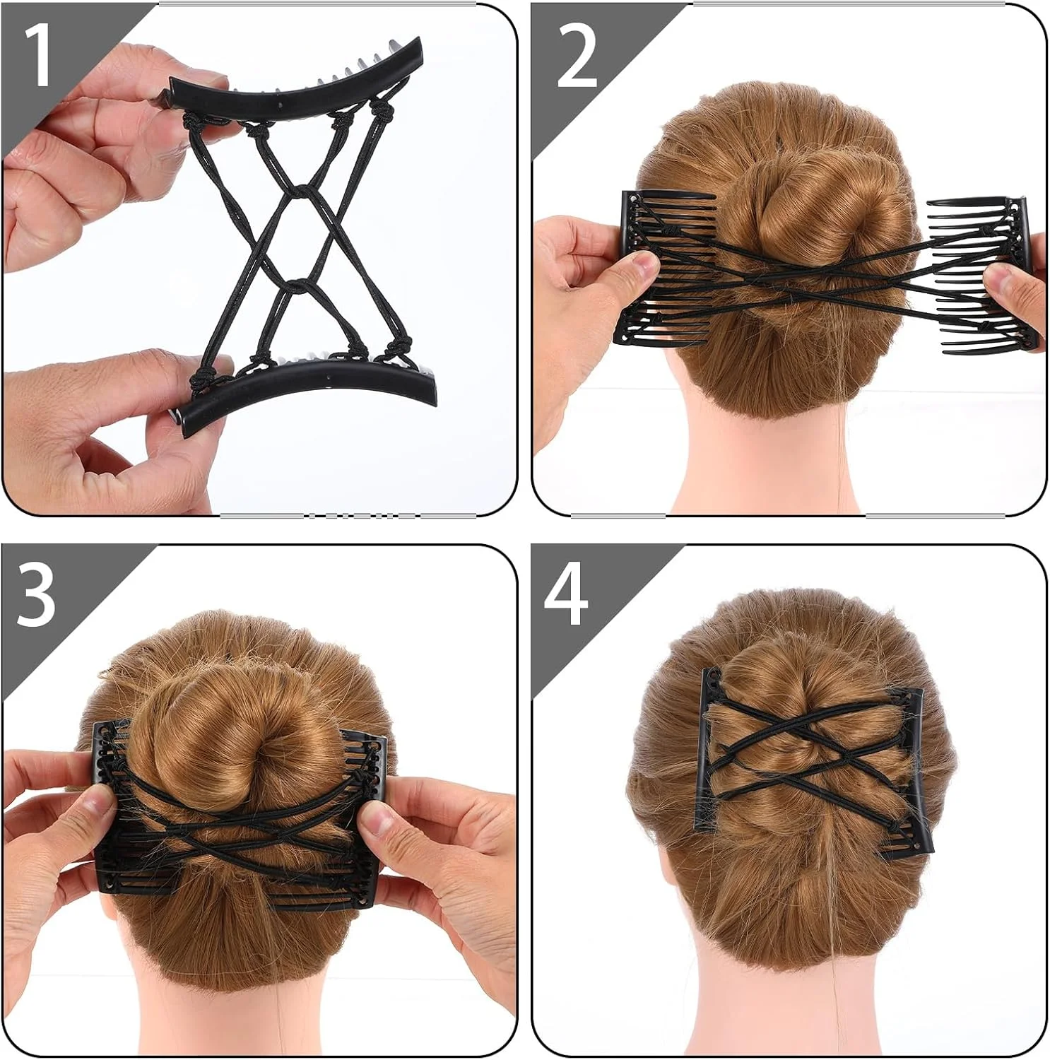 پتولا 4 عدد شانه موی جادویی کشسان قابل تنظیم شانه دوبل گیره چنگالی درست کننده موی گوجه ای کشی قدیمی بدون ایجاد چین و شکن لوازم جانبی حالت دهنده موی کناری برای زنان دختران موهای ضخیم فر دم اسبی
