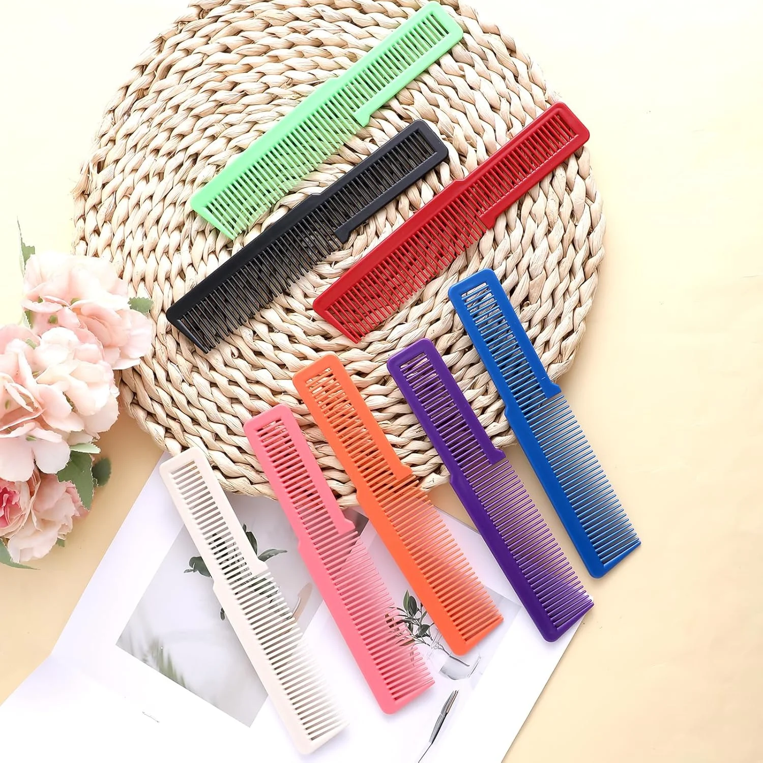 شانه آرایشگاهی Psyqtsuary، مجموعه 10 عددی شانه اصلاح مو حرفه ای دندانه ریز، شانه پلاستیکی چند منظوره، ابزار حالت دهی مو برای مردان، زنان، آرایشگران، سالن منزل (8 رنگ)