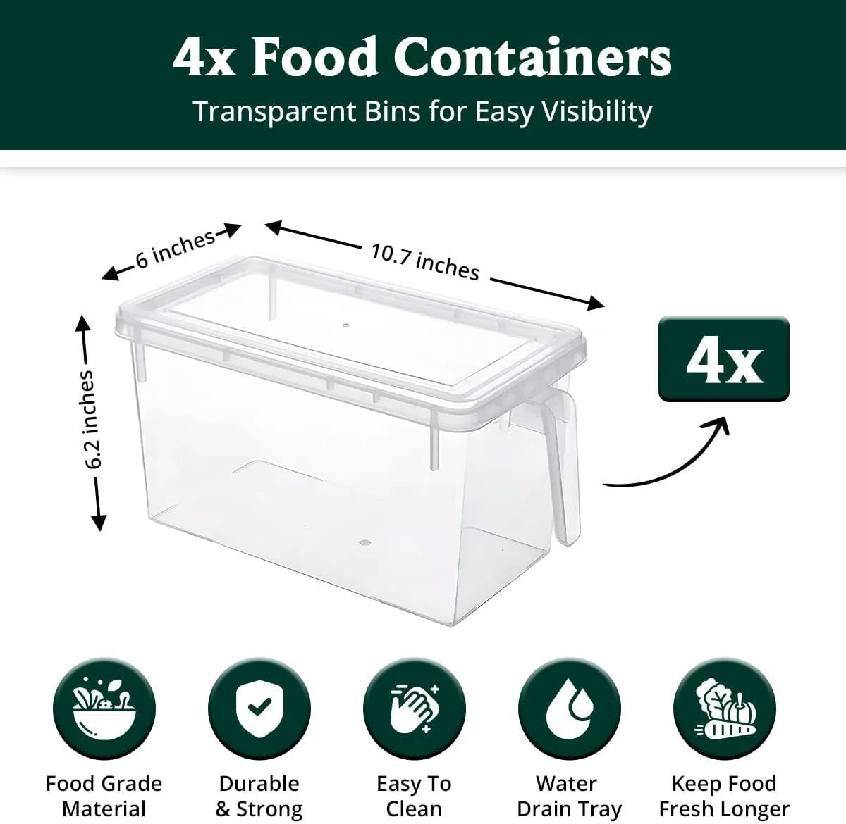 ظروف نگهداری مواد غذایی بزرگ SV، سازمان دهنده یخچال قابل چیدن با درب، سازمان دهنده پلاستیکی شفاف مربعی شکل برای میوه، سبزیجات، گوشت (مجموعه 4 عددی) ظروف نگهداری مواد غذایی بزرگ SV، سازمان دهنده یخچال قابل چیدن با درب، سازمان دهنده پلاستیکی شفاف مربعی شکل برای میوه، سبزیجات، گوشت (مجموعه 4 عددی)