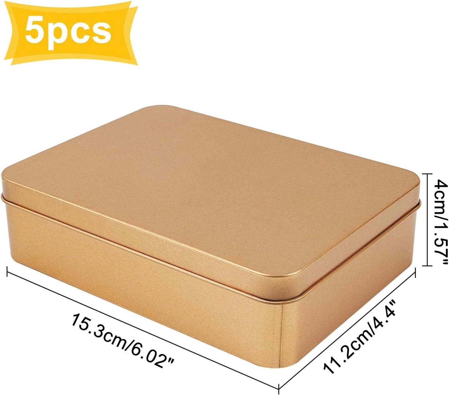 OLYCRAFT بسته 5 عددی قوطی مستطیلی با درب - ظروف حلبی طلایی مات برای نگهداری مهره و جواهرات - مینی قابل حمل 15.2x11.2x4 سانتی متر