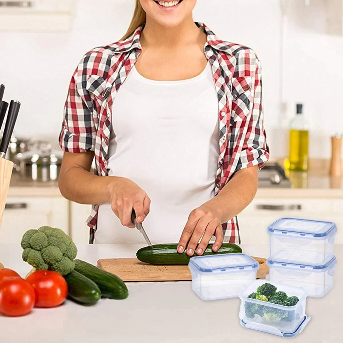 ظرف نگهداری مواد غذایی اوبان، بسته 4 عددی، ظروف کوچک آماده سازی غذا با درب های قفل شونده، جعبه ناهار پلاستیکی بدون BPA، قابل استفاده در مایکروویو، فریزر و ماشین ظرفشویی