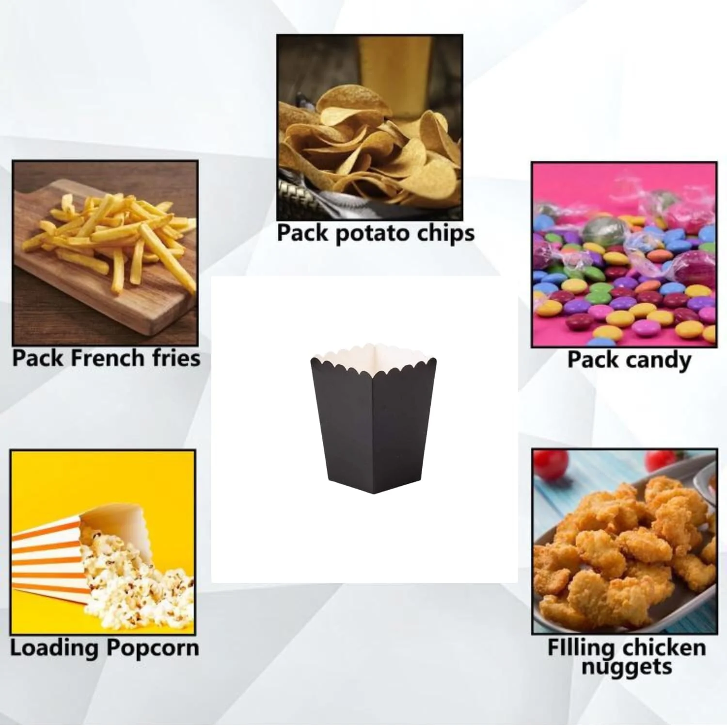 جعبه پاپ کورن سر باز GMQG، بسته 50 عددی، جعبه های پاپ کورن کاغذی، ظروف کارتن آب نبات برای مهمانی ها، ظروف پاپ کورن کاغذی، 7 x 11.5 x 5 سانتی متر (مشکی)