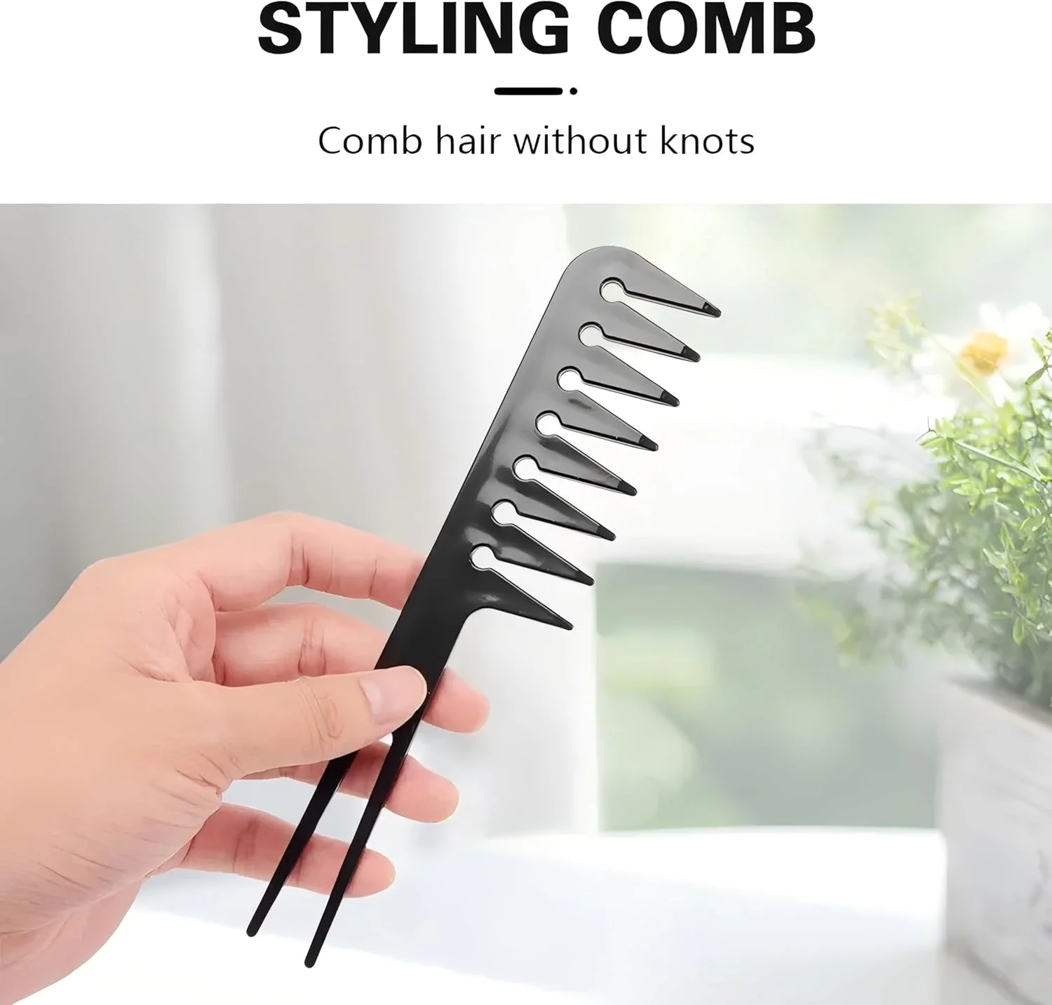 ست شانه حالت دهنده حرفه ای مو، پلاستیک مشکی، 10 تکه، فاصله دندانه های مختلف، برای باز کردن گره و تقسیم بندی