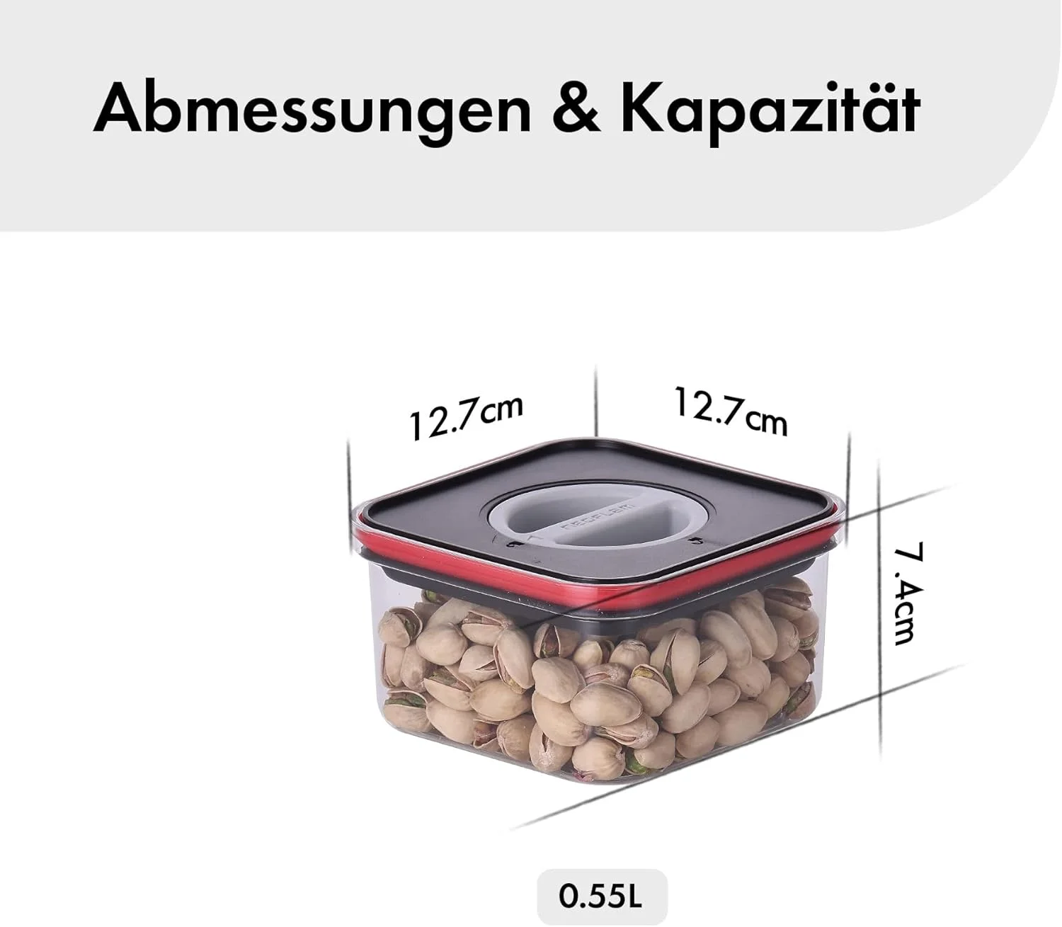 ظروف نگهداری مواد غذایی نئوفلم مدل Smart Seal، ست 4 عددی، فاقد BPA، ضد هوا، قابل شستشو در ماشین ظرفشویی، ظرف نگهداری با درب مشکی/قرمز، جعبه نگهداری شیرینی، آبنبات، غلات و غیره - 4 عدد 0.55 لیتری