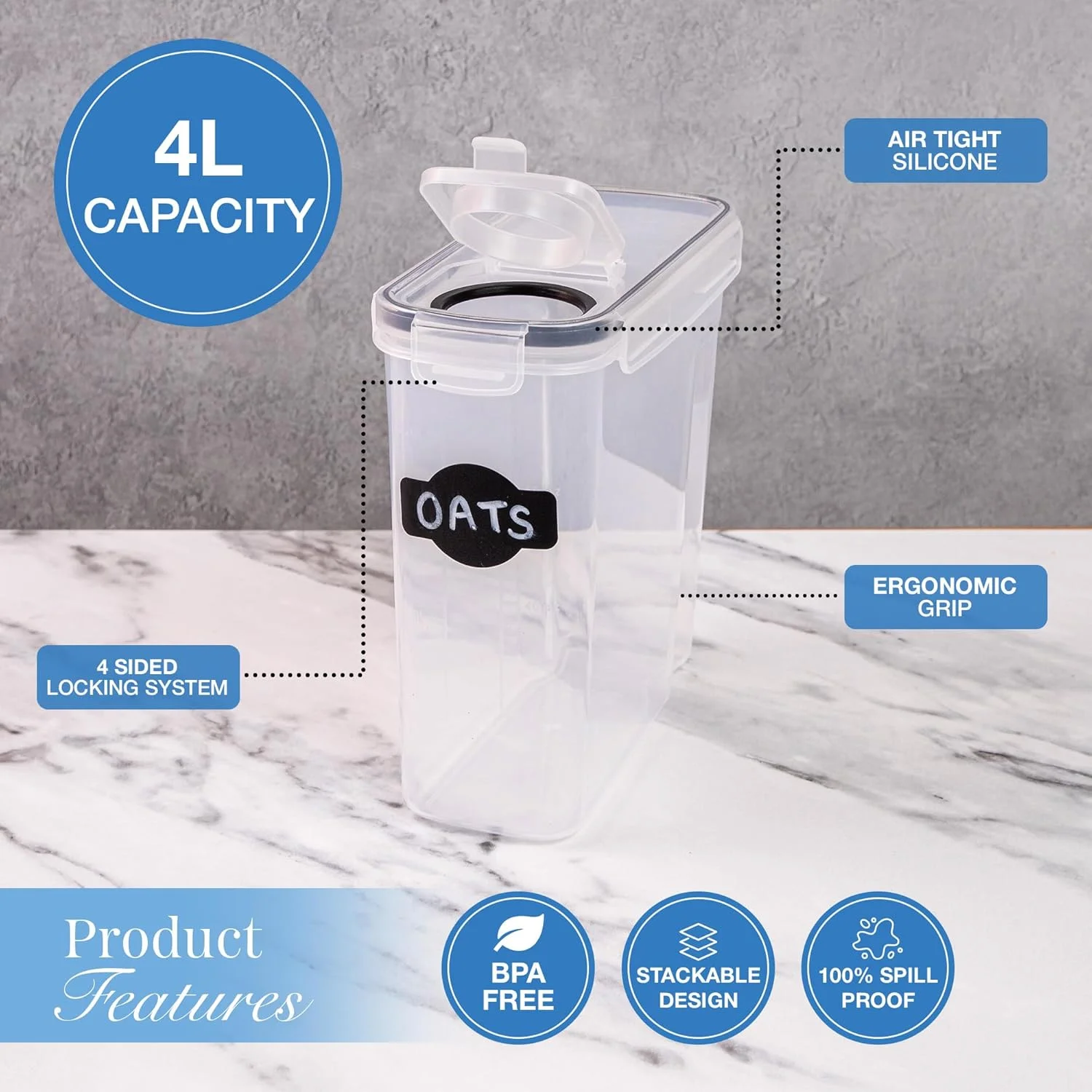 ظروف نگهداری غلات nuovva - ست 3 عددی ظروف پلاستیکی نگهداری مواد غذایی - دستگاه پخش کننده کاربردی غلات - درجه مواد غذایی و بدون BPA - بادوام و آسان برای استفاده - ایده آل برای نگهداری کورن فلکس و آرد