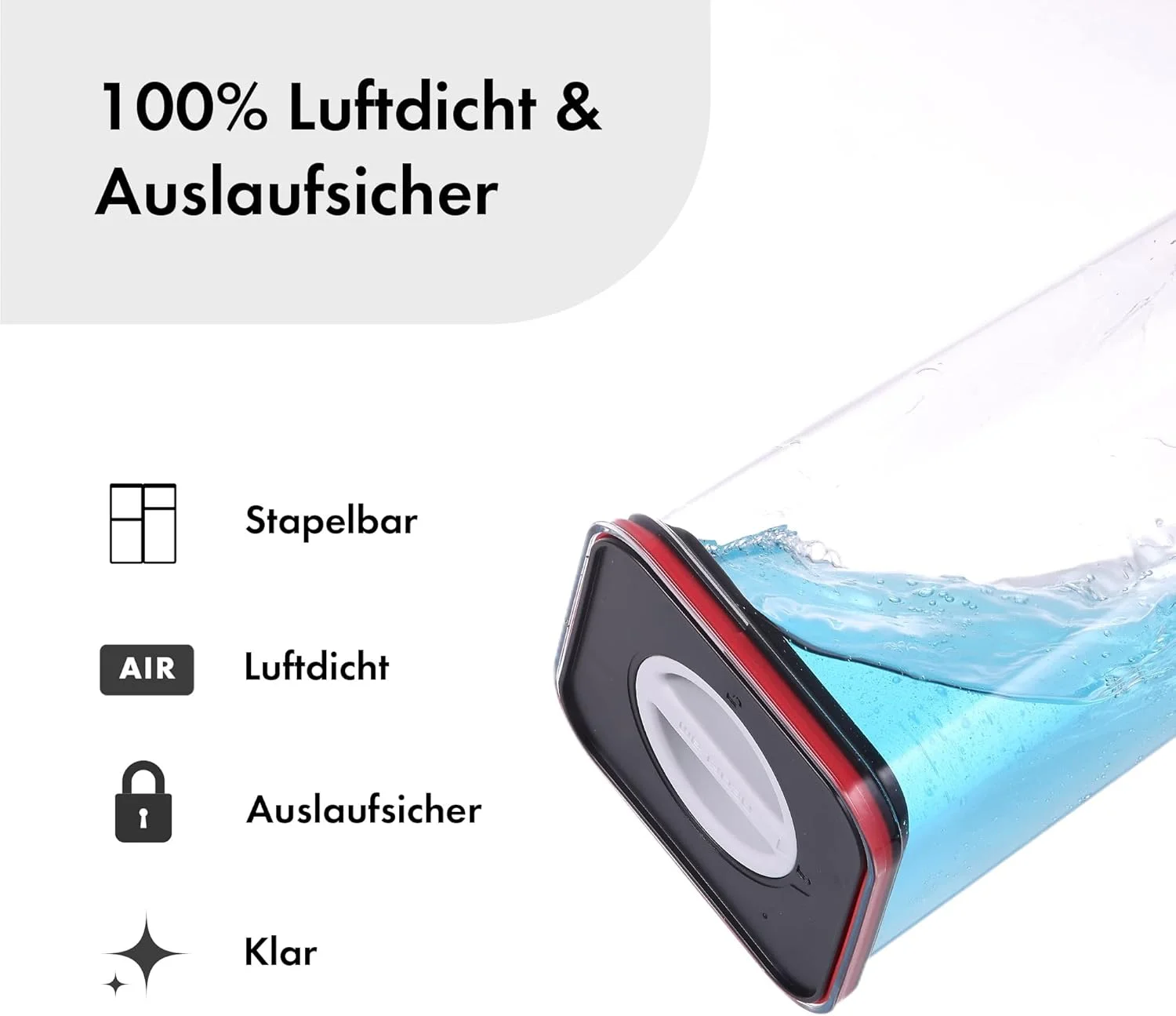 ظروف نگهداری مواد غذایی نئوفلم مدل Smart Seal، ست 4 عددی، فاقد BPA، ضد هوا، قابل شستشو در ماشین ظرفشویی، ظرف نگهداری با درب مشکی/قرمز، جعبه نگهداری شیرینی، آبنبات، غلات و غیره - 4 عدد 0.55 لیتری