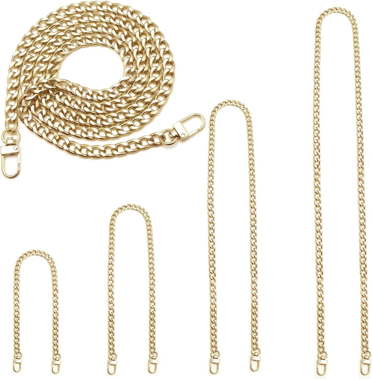 Jepeux ست 4 عددی زنجیر تخت آهنی در اندازه های مختلف، مناسب برای کمربند DIY، بند جایگزین کیف دستی، بند شانه، زنجیر کیف پول، سگک فلزی (20، 40، 80، 120 سانتی متر) طلایی روشن