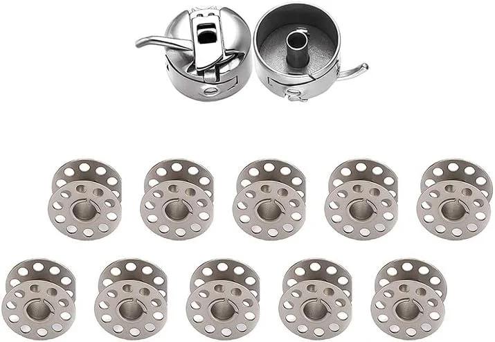 ماسوره های فلزی چرخ خیاطی ممتاز JEFFY Crafts و جعبه ماسوره، لوازم جانبی بوتیک و خیاطی (نقره ای، 2 جعبه ماسوره + 10 ماسوره)