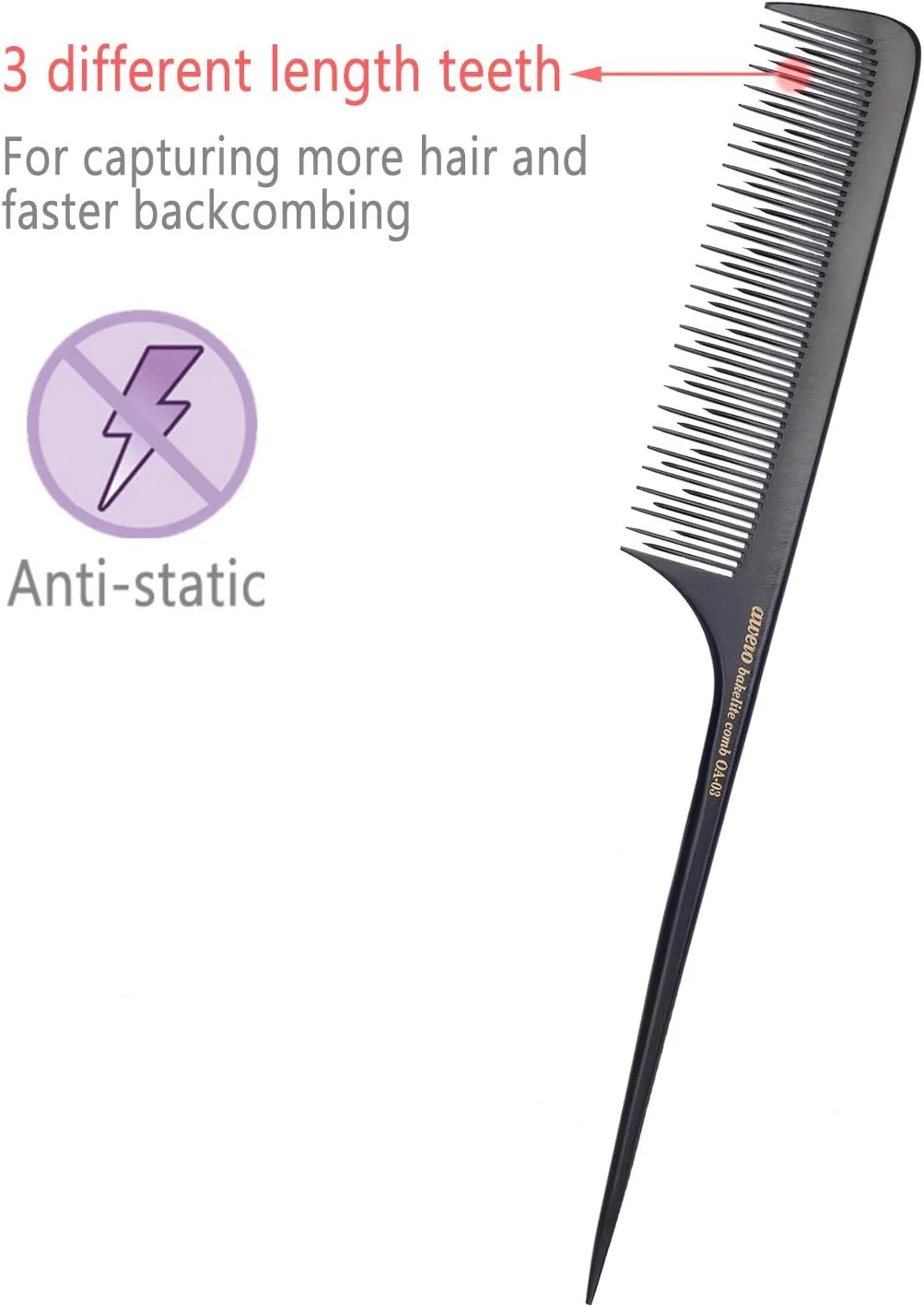 شانه پوش دهنده مو پرفهیر برای موهای نازک، شانه دم موشی باکلیت ضد الکتریسیته ساکن برای پوش دادن، حجم دادن به ریشه مو و اضافه کردن.