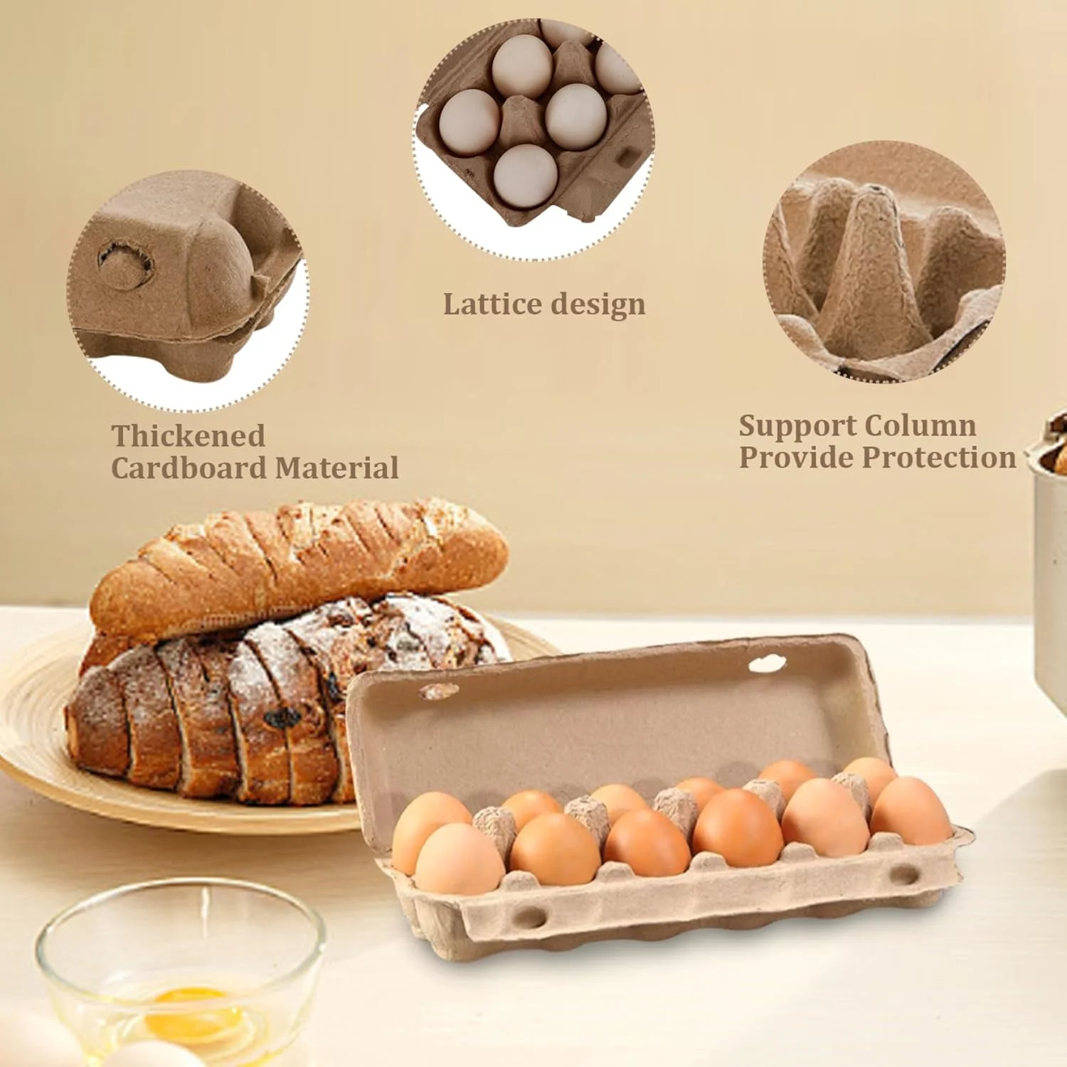 NALACAL بسته 20 عددی کارتن تخم مرغ، ظروف نگهداری تخم مرغ، کارتن های تخم مرغ پالپ طبیعی خام 12 عددی برای تخم مرغ های مرغ، قابل استفاده مجدد، جعبه تخم مرغ مقوایی محکم و بادوام برای یخچال