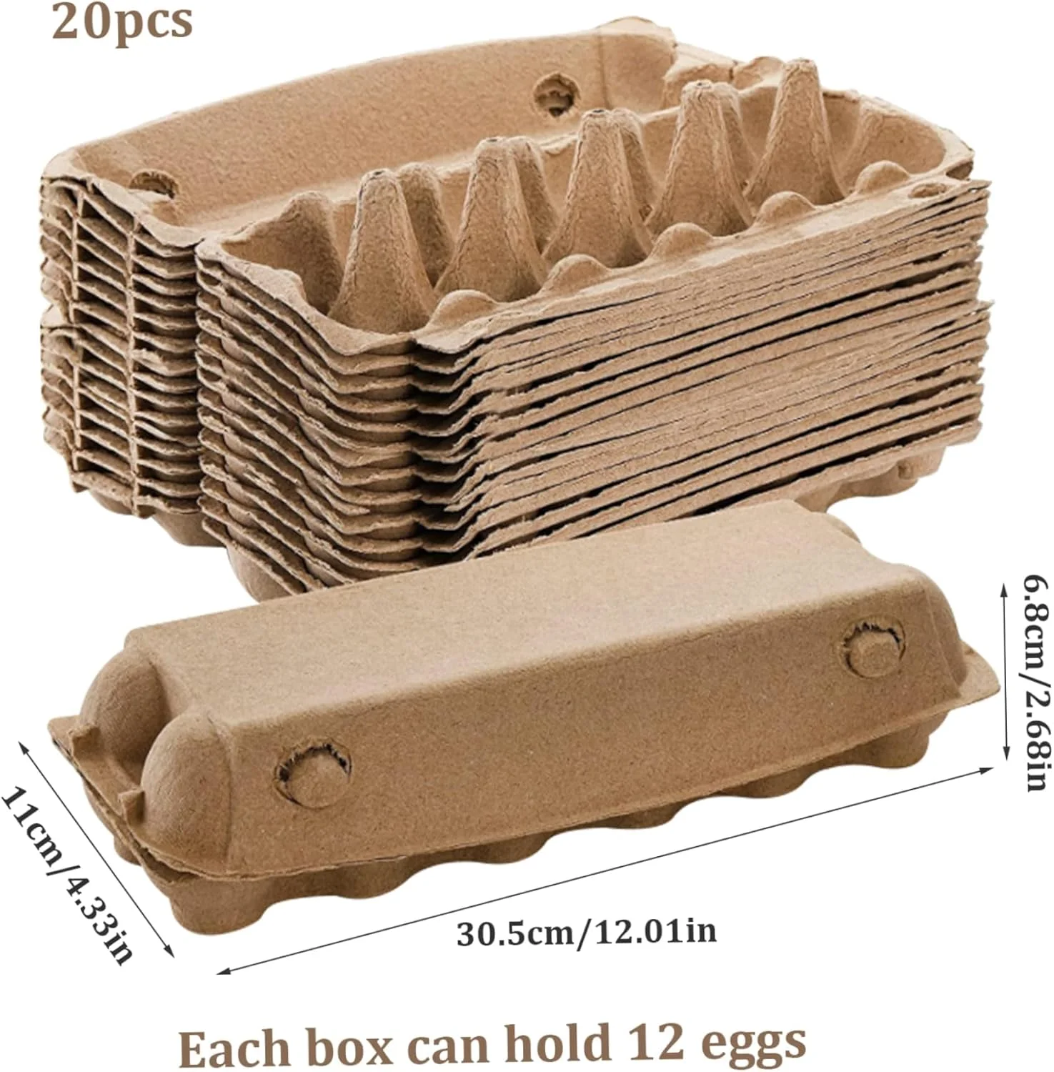 NALACAL بسته 20 عددی کارتن تخم مرغ، ظروف نگهداری تخم مرغ، کارتن های تخم مرغ پالپ طبیعی خام 12 عددی برای تخم مرغ های مرغ، قابل استفاده مجدد، جعبه تخم مرغ مقوایی محکم و بادوام برای یخچال