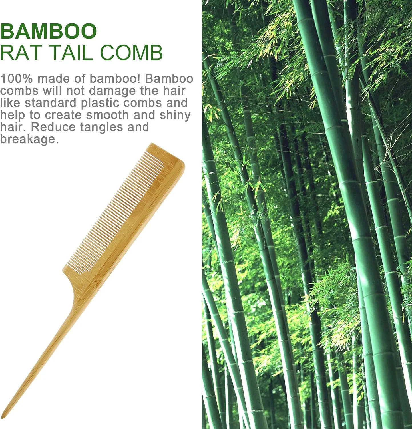 شانه دم موشی بامبو MRD، ابزار موی بامبو طبیعی با دندانه های ظریف برای حالت دادن و مرتب کردن مو، ضد الکتریسیته ساکن، مناسب برای موهای فر طبیعی، برای زنان و مردان