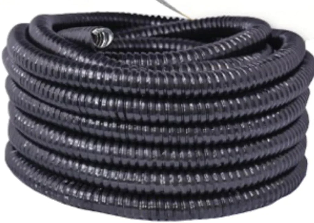 لوله خرطومی فولادی گالوانیزه با روکش PVC مشکی برای محافظت از کابل و سیم (25 میلی متر x 15 متر)