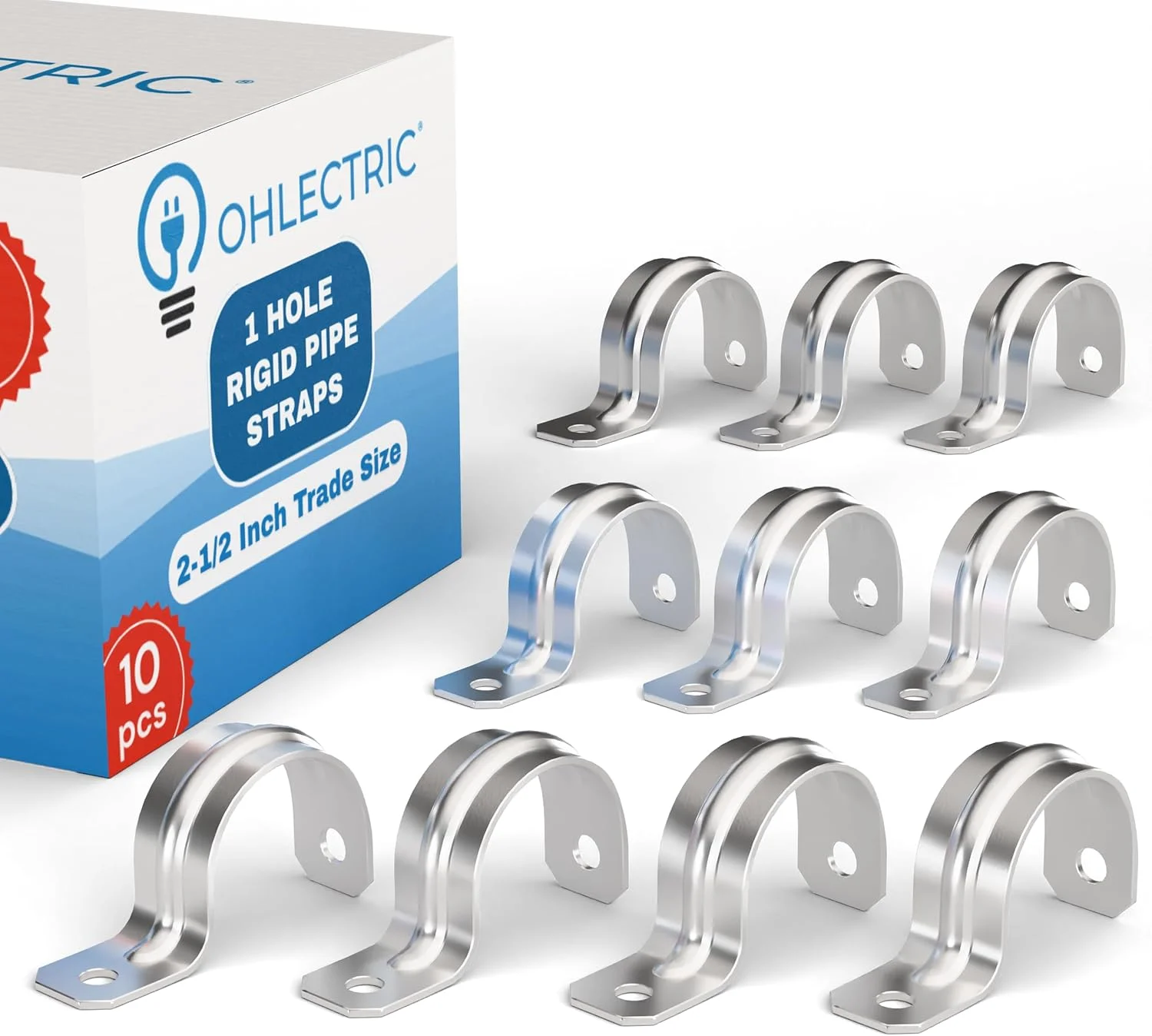 بست لوله سنگین OHLECTRIC (بسته 10 عددی - 2 ½ اینچ) بست های لوله گالوانیزه، بست لوله صلب فولادی تک سوراخ، گیره لوله کششی با روکش روی، بست لوله فلزی برای لوله های صلب بست لوله سنگین OHLECTRIC (بسته 10 عددی - 2 ½ اینچ) بست های لوله گالوانیزه، بست لوله صلب فولادی تک سوراخ، گیره لوله کششی با روکش روی، بست لوله فلزی برای لوله های صلب