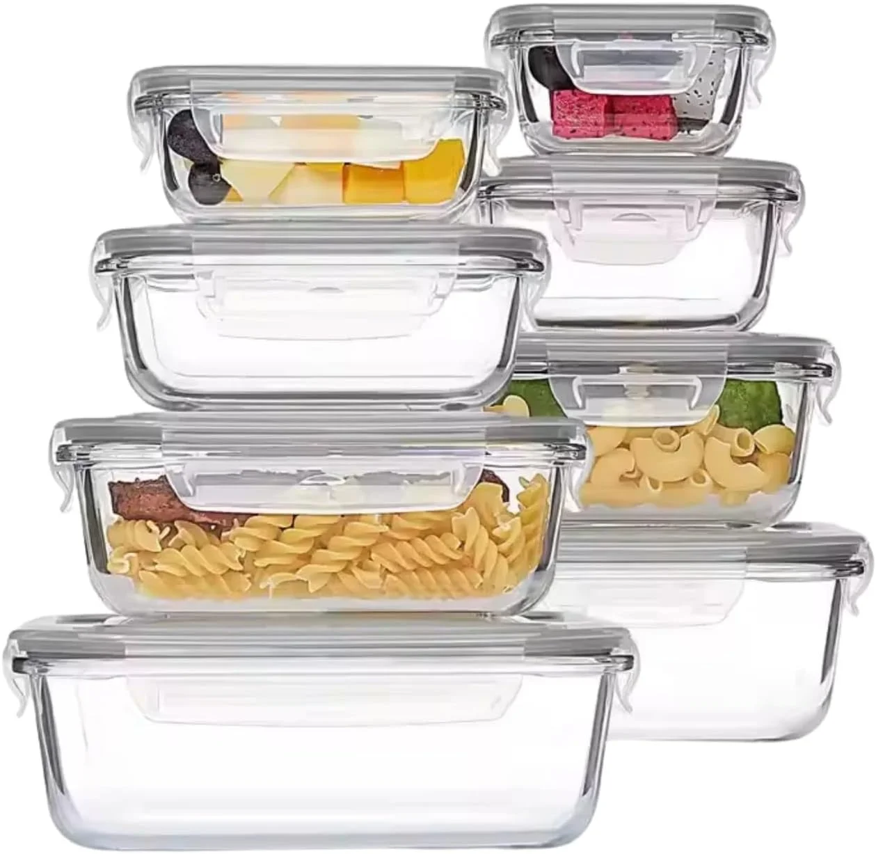 ظروف آماده سازی غذا شیشه ای 8 عددی - ظروف نگهداری مواد غذایی ایمن برای مایکروویو و فریزر با درب - ضد نشت، بدون BPA، ظروف ناهار قابل چیدن برای آقایان و بانوان ظروف آماده سازی غذا شیشه ای 8 عددی - ظروف نگهداری مواد غذایی ایمن برای مایکروویو و فریزر با درب - ضد نشت، بدون BPA، ظروف ناهار قابل چیدن برای آقایان و بانوان