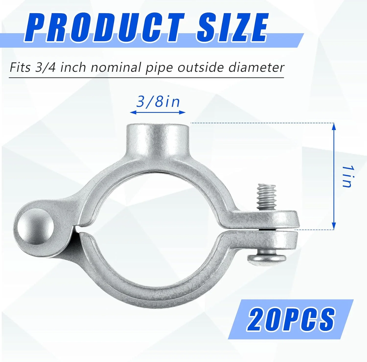 بسته 20 عددی بست لوله شکافدار Otoolling سایز 3/4 اینچ برای میله رزوه ای 3/8 اینچ، براکت نصب آهن گالوانیزه برای نصب لوله روی دیوار و سقف، مناسب دکوراسیون صنعتی