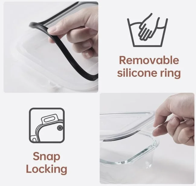 ظروف آماده سازی غذا شیشه ای 8 عددی - ظروف نگهداری مواد غذایی ایمن برای مایکروویو و فریزر با درب - ضد نشت، بدون BPA، ظروف ناهار قابل چیدن برای آقایان و بانوان