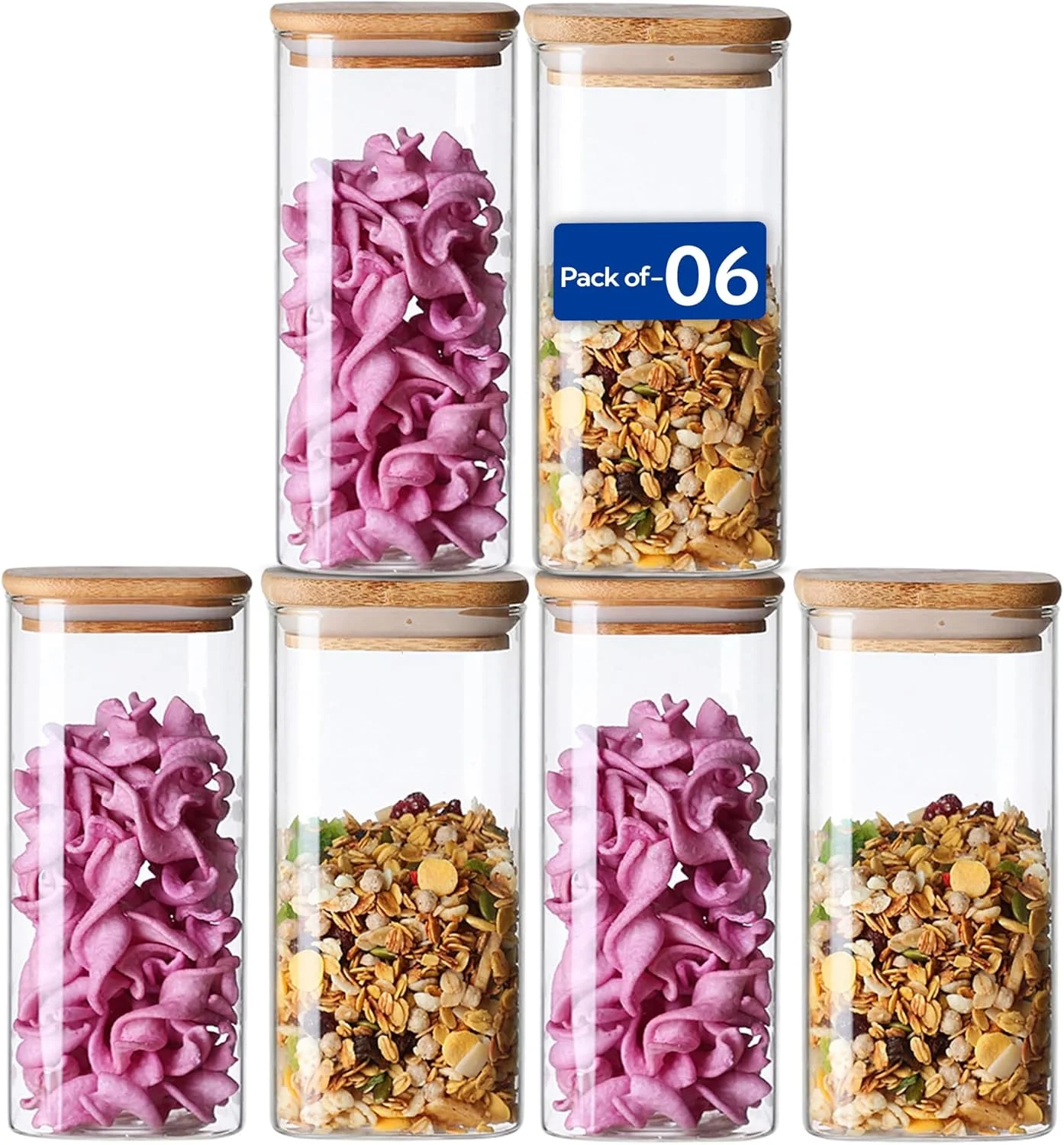 ظرف شیشه ای نگهداری مارک کیو با درب بامبو، 550 میلی لیتر، 6x15 سانتی متر - ظرف آشپزخانه بلند و بدون هوا برای عدس، ادویه جات، غلات، حبوبات، تنقلات و ملزومات انبار، بسته 6 عددی ظرف شیشه ای نگهداری مارک کیو با درب بامبو، 550 میلی لیتر، 6x15 سانتی متر - ظرف آشپزخانه بلند و بدون هوا برای عدس، ادویه جات، غلات، حبوبات، تنقلات و ملزومات انبار، بسته 6 عددی