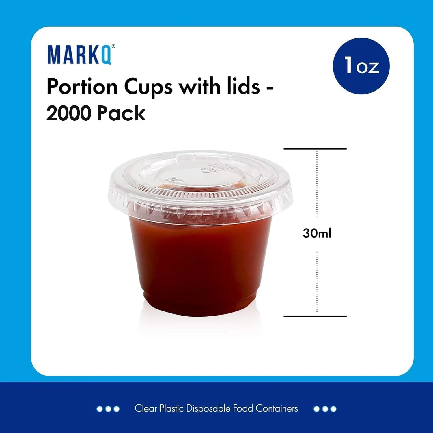 مارک کیو [بسته 2000 عددی] ظرف های یک اونسی پلاستیکی شفاف یکبار مصرف با درب- موجود در اندازه های 2 و 4 اونسی - ظرف سس، ظرف ژله شات، ظرف دارو