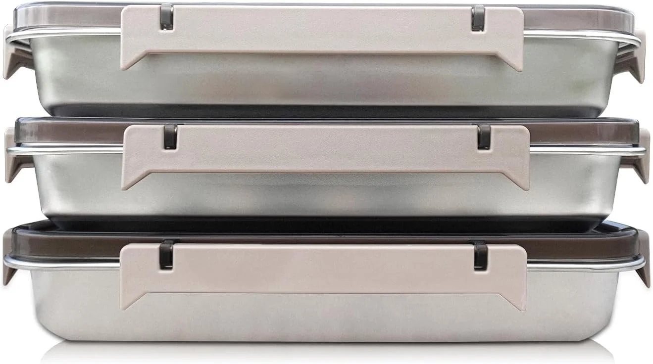 ظروف نگهداری غذا لیاکت، بسته 3 عددی، 2000 میلی لیتر، استیل ضد زنگ، مناسب برای آماده سازی وعده های غذایی و فریزر، همراه با درب