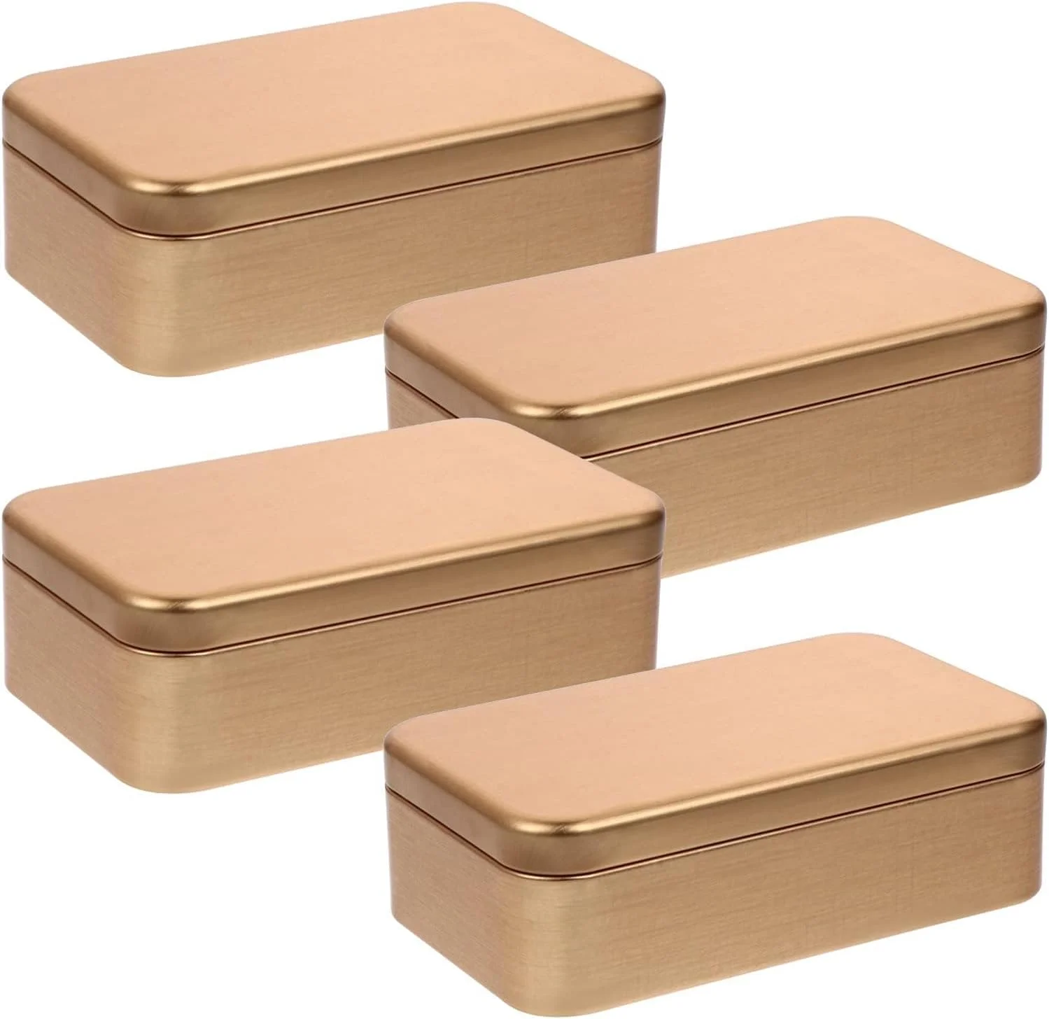 ظروف فلزی مستطیلی لولایی MAKINGTEC، جعبه های فلزی خالی، جعبه نگهداری قابل حمل با درب، ست جعبه کوچک برای سازمان دهنده خانگی (طلایی، 4 عدد)