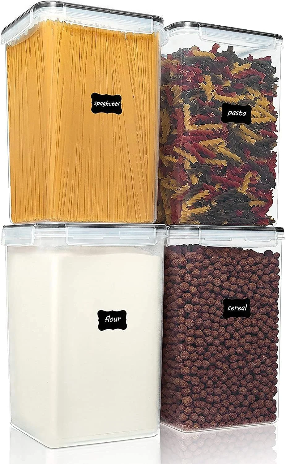 ظروف نگهداری مواد غذایی بسیار بزرگ و بلند MahMir® با درب های محکم (6.5 لیتر | 220 اونس | بسته 4 عددی) برای آرد، شکر، برنج و لوازم پخت و پز (بسته 4 عددی 6.5 لیتری)