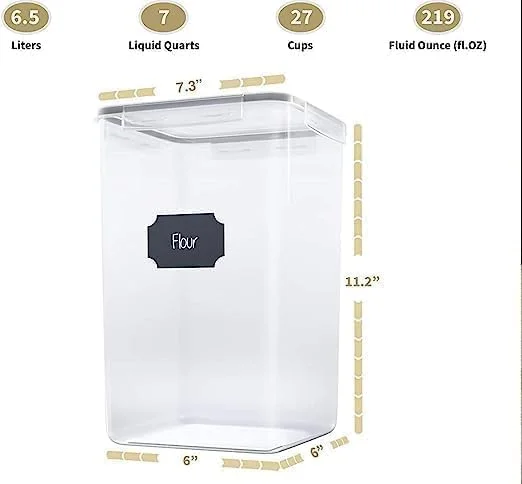 ظروف نگهداری مواد غذایی بسیار بزرگ و بلند MahMir® با درب های محکم (6.5 لیتر | 220 اونس | بسته 4 عددی) برای آرد، شکر، برنج و لوازم پخت و پز (بسته 4 عددی 6.5 لیتری)