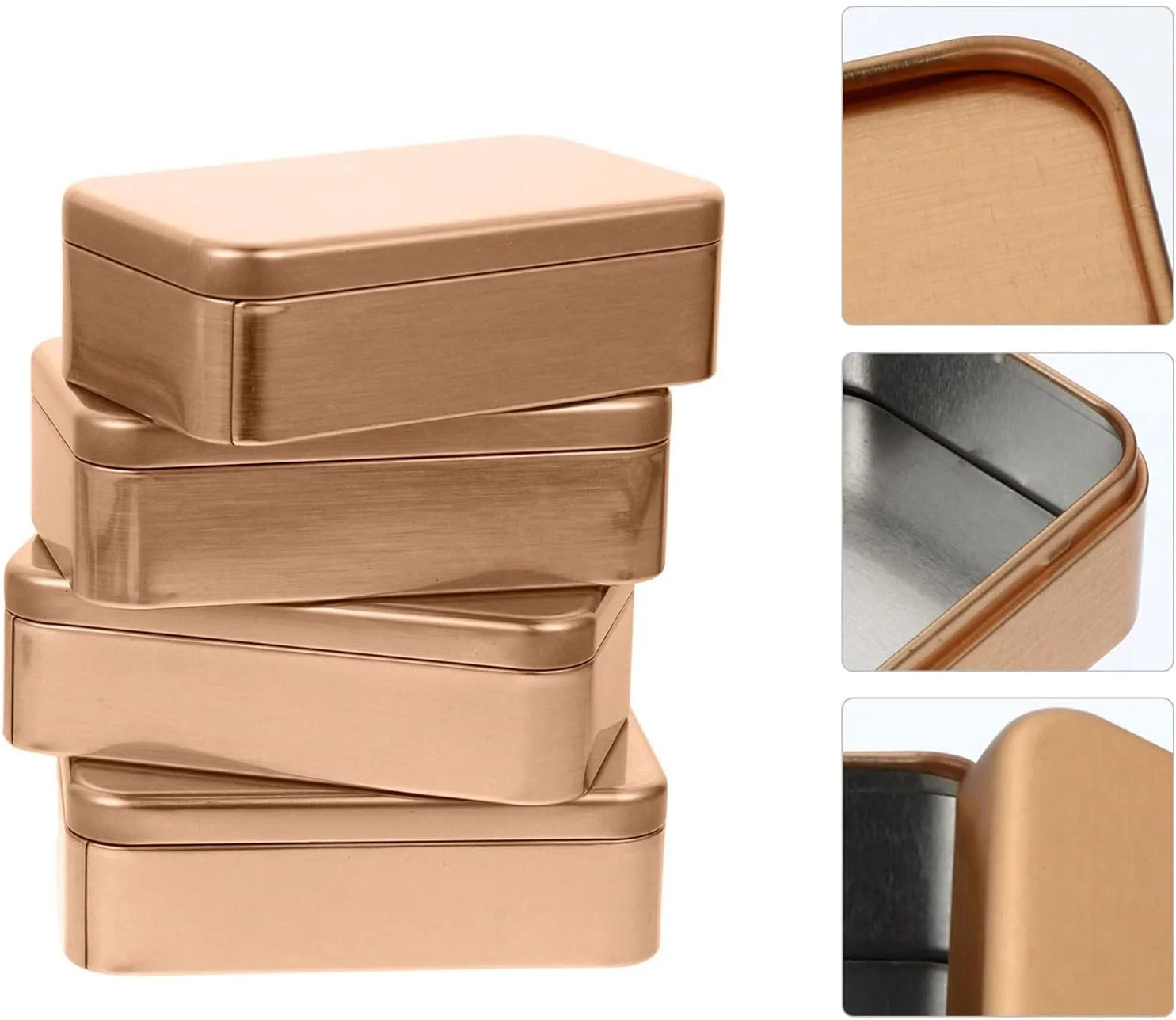 ظروف فلزی مستطیلی لولایی MAKINGTEC، جعبه های فلزی خالی، جعبه نگهداری قابل حمل با درب، ست جعبه کوچک برای سازمان دهنده خانگی (طلایی، 4 عدد)